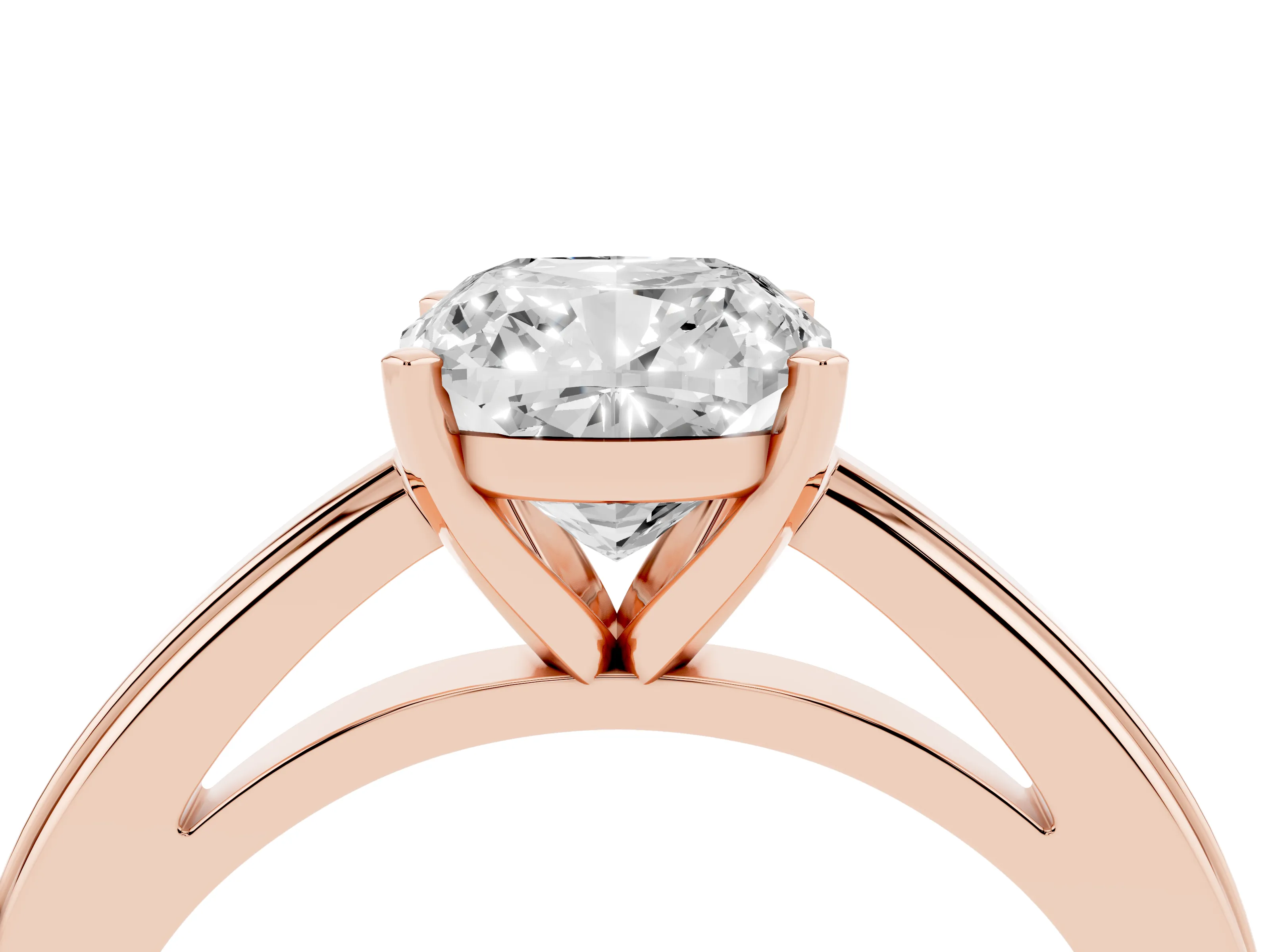 Cushion Cut Diamond Solitaire Ring Set in Rose gold with Prong Setting and Classic Band