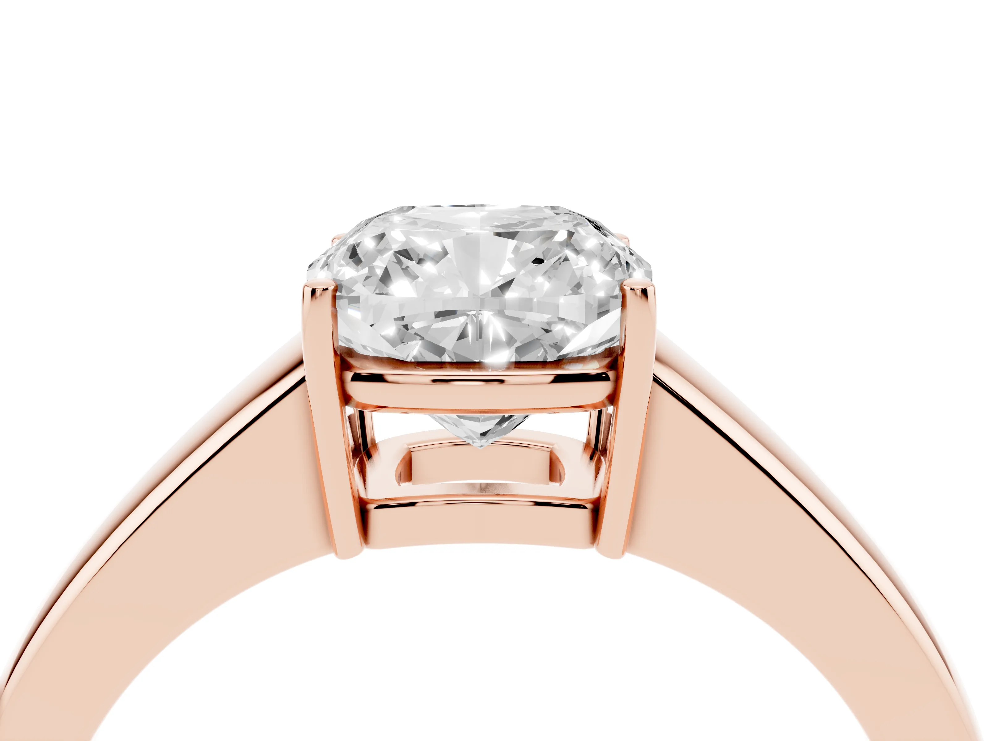 Cushion Cut Diamond Solitaire Ring Set in Rose gold with Tapered Band and Prong Setting