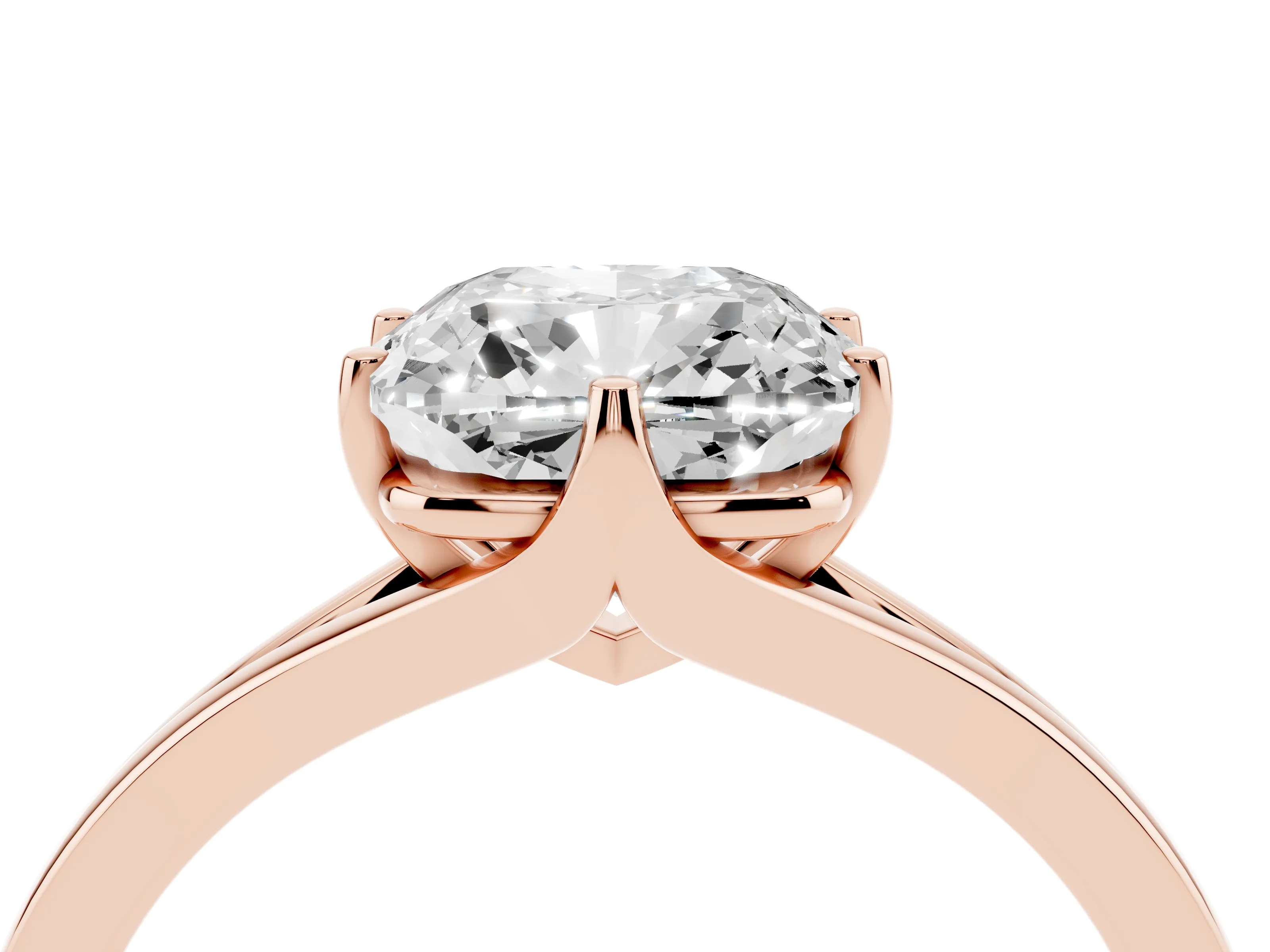 Cushion Cut Diamond Solitaire Ring Set in Rose gold with Polished Tapered Band and Prong Setting