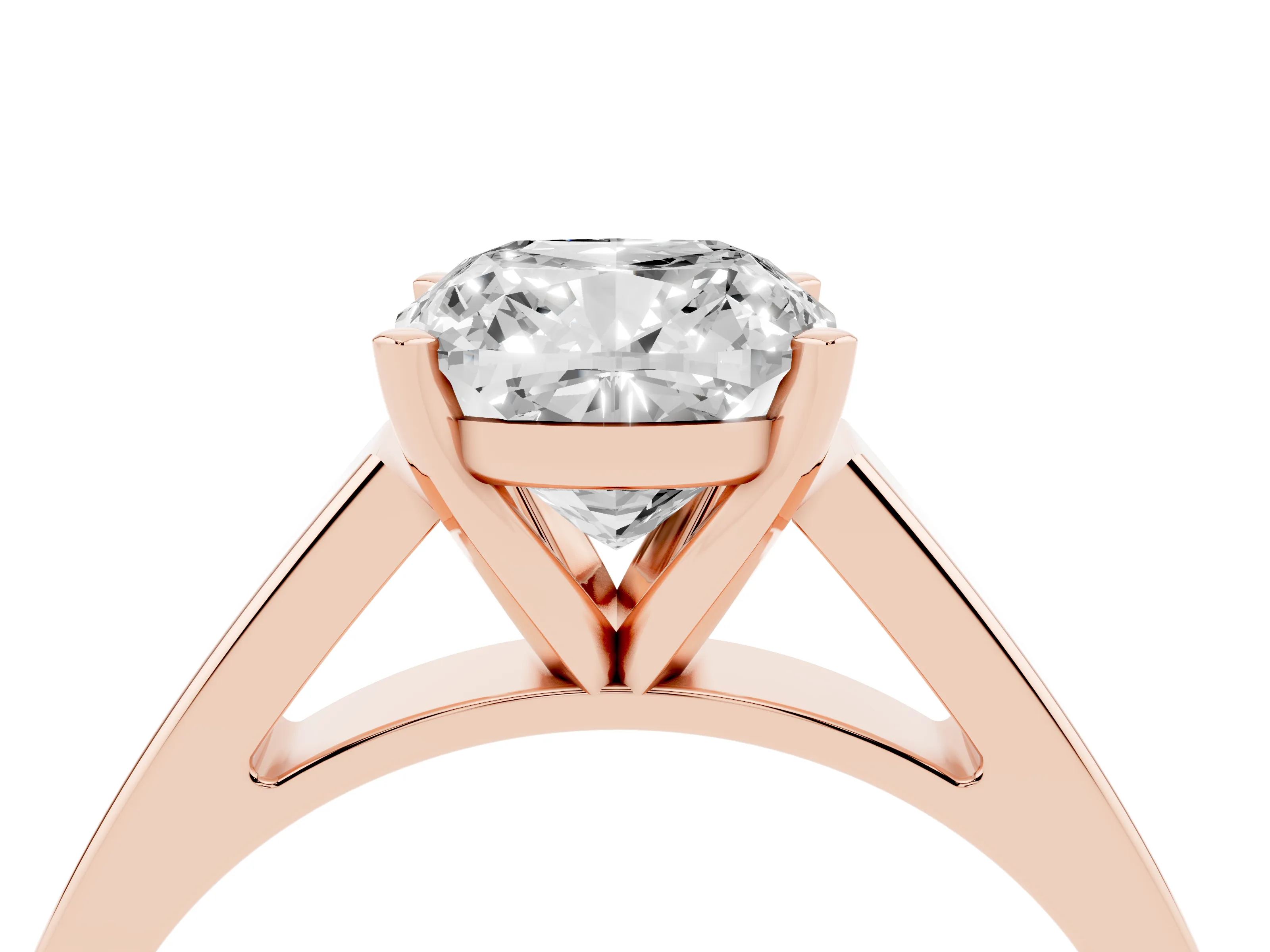 Cushion Cut Diamond Solitaire Engagement Ring Set in Rose gold with Prong Setting and Tapered Band