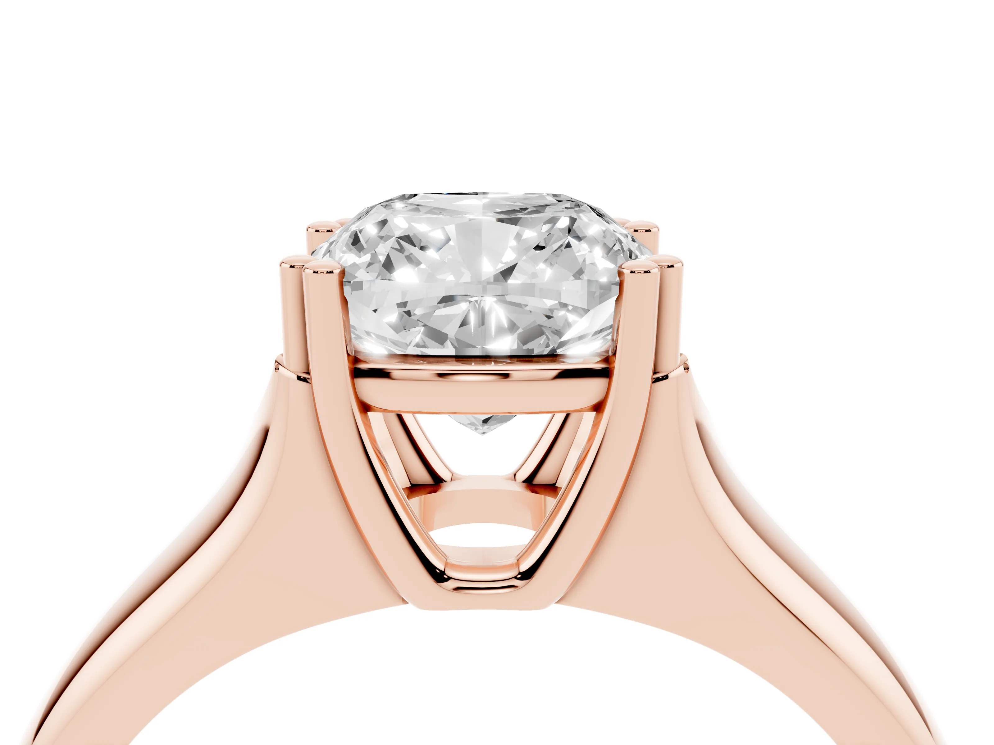 Cushion Cut Diamond Solitaire Ring Set in Rose gold with Wide Band and Prong Setting