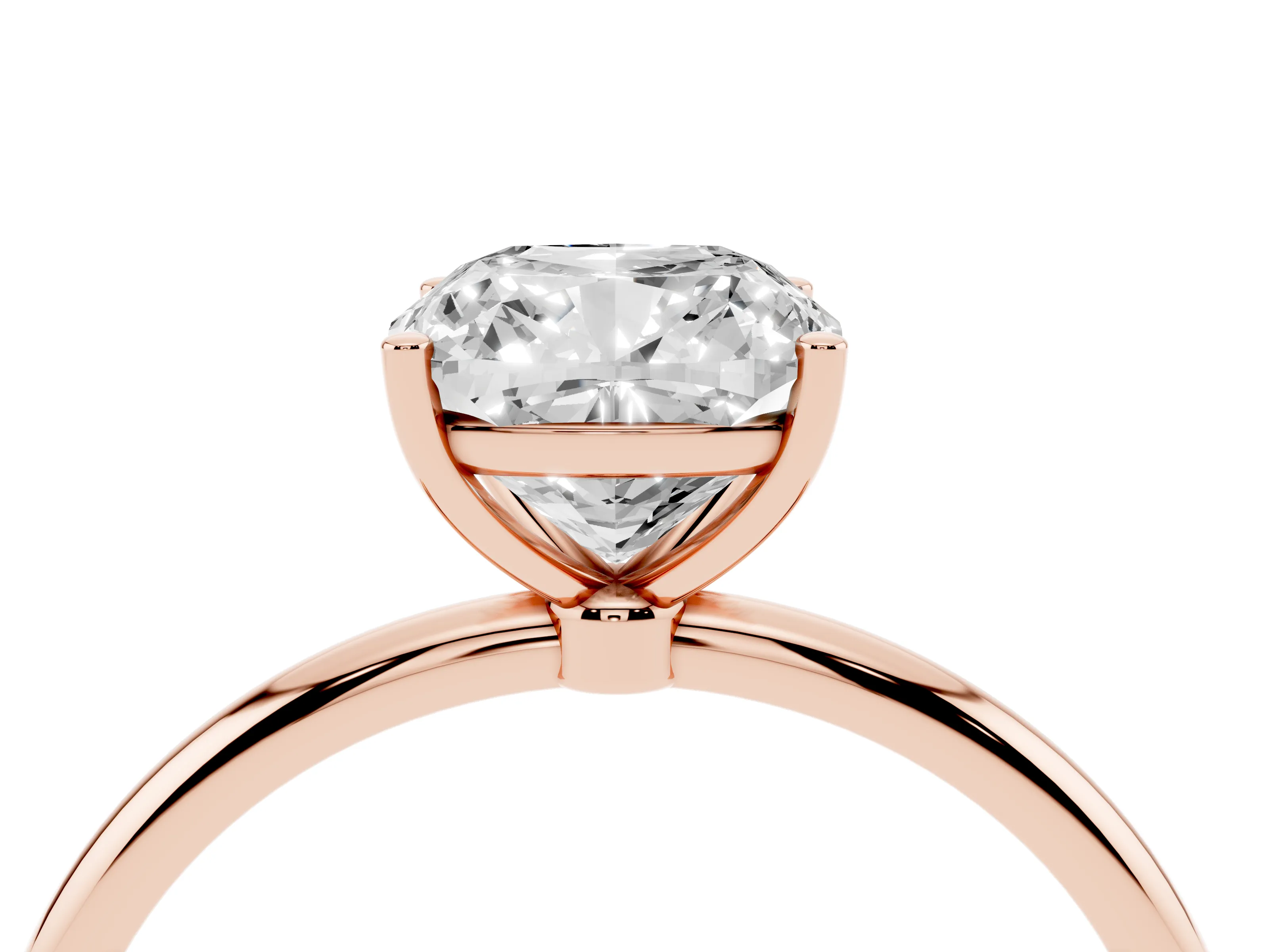 Cushion Cut Diamond Solitaire Engagement Ring Set in Rose gold with Thin Band and Prong Setting