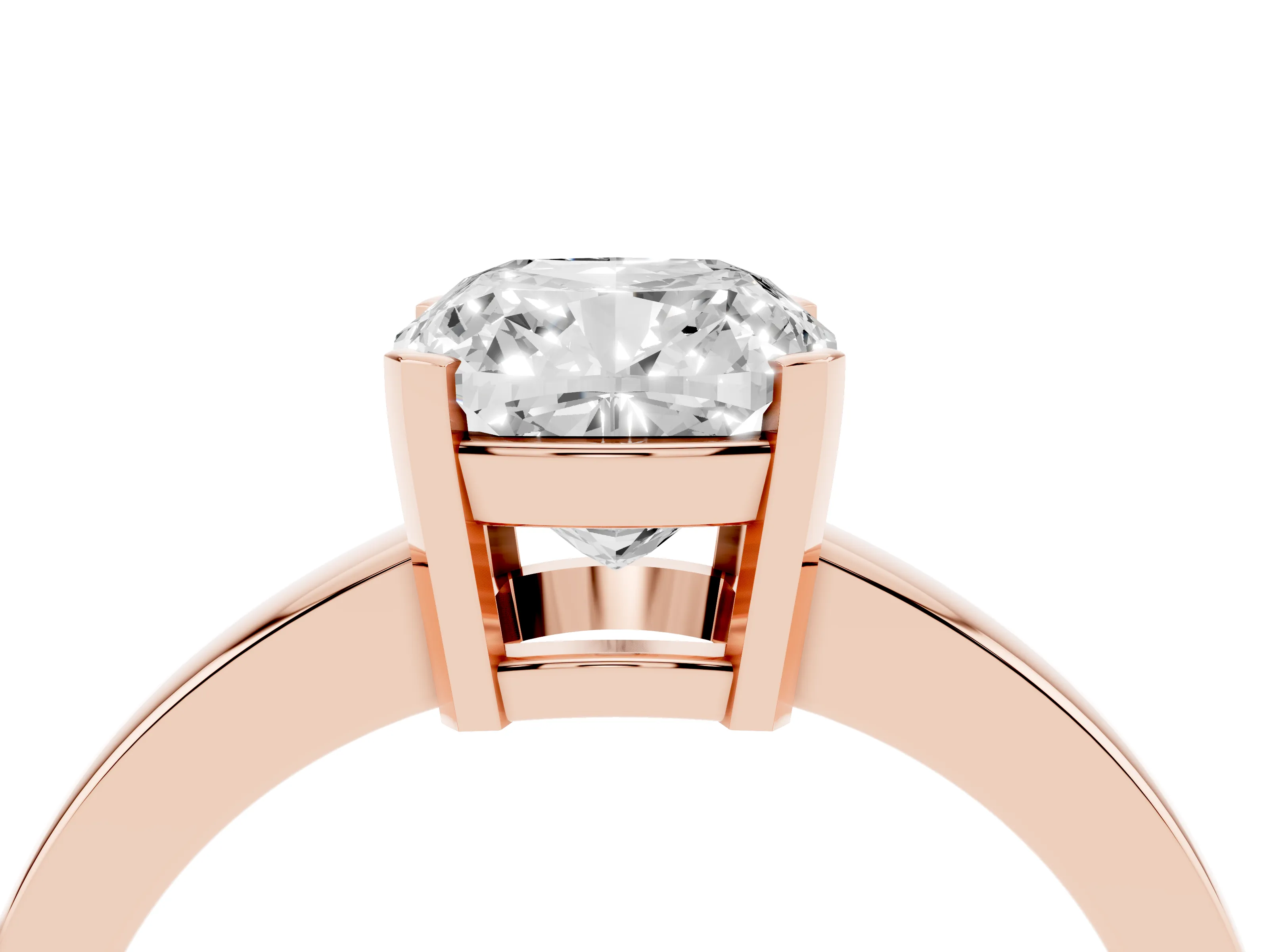 Cushion Cut Diamond Solitaire Ring Set in Rose gold with Prong Head and Smooth Polished Band
