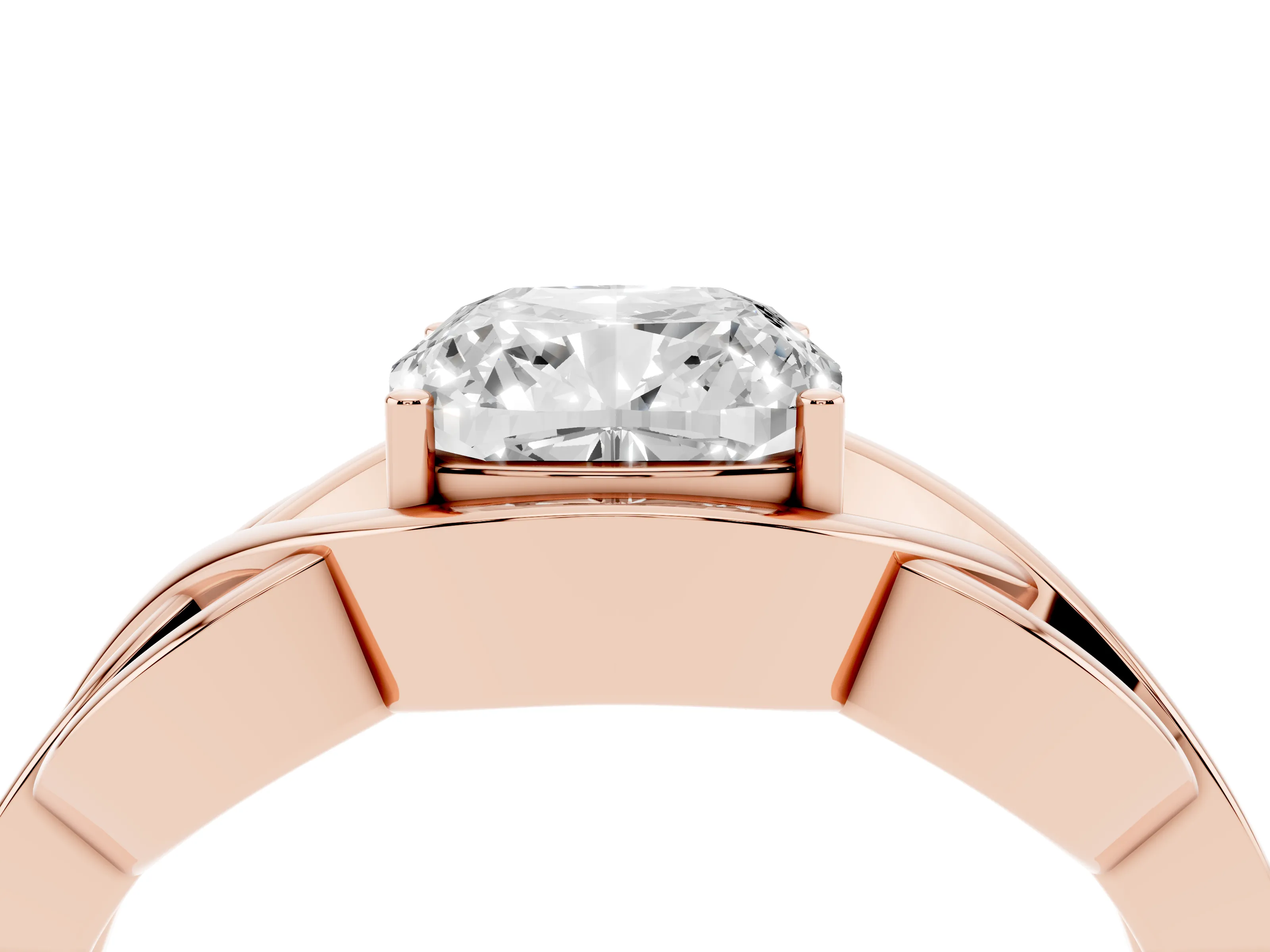 Cushion Cut Solitaire Engagement Ring Setting | Intertwined Band | Rose Gold