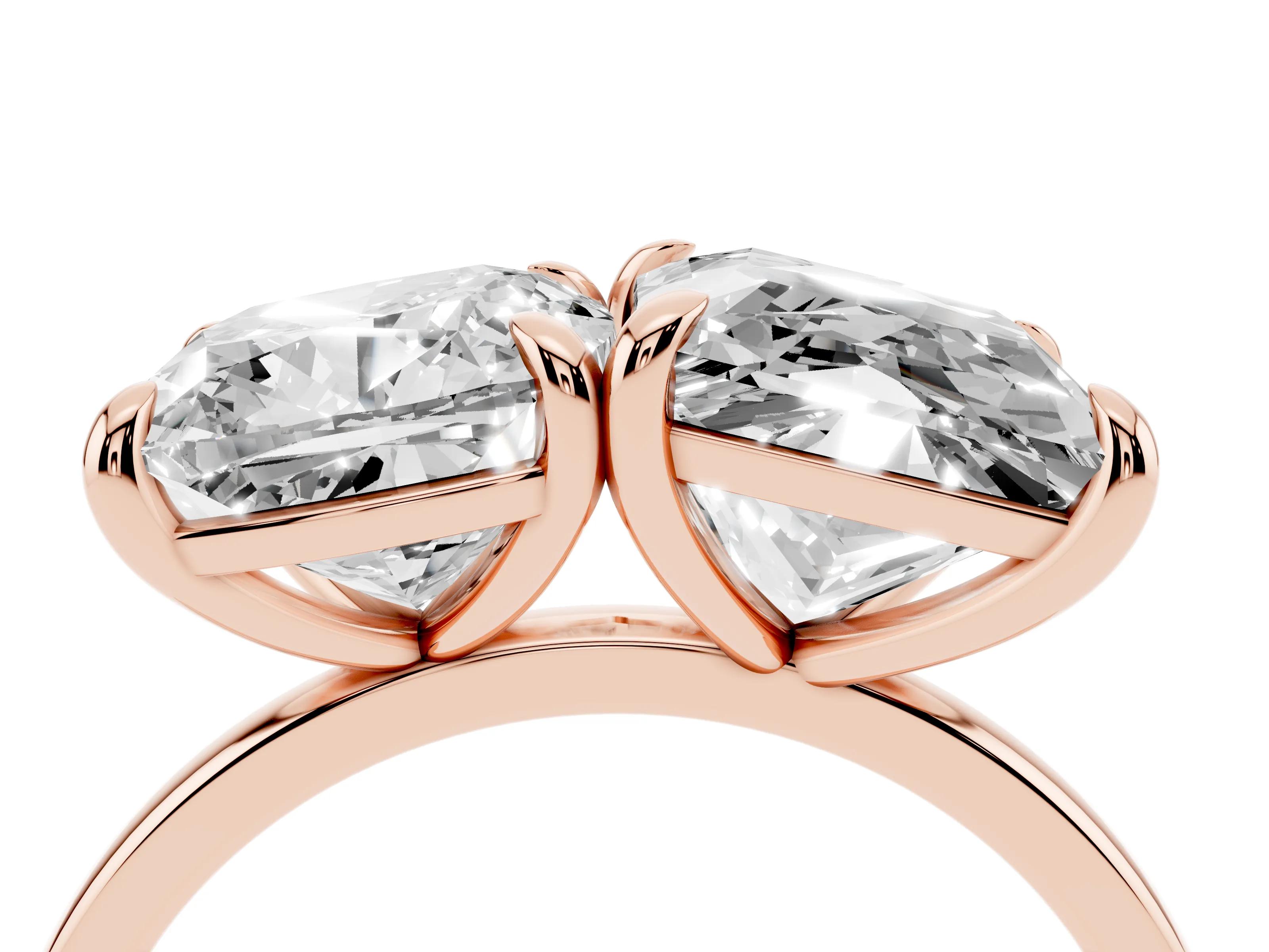 Cushion and Princess Toi Moi Ring Set in Rose gold with Prong Setting and Plain Band