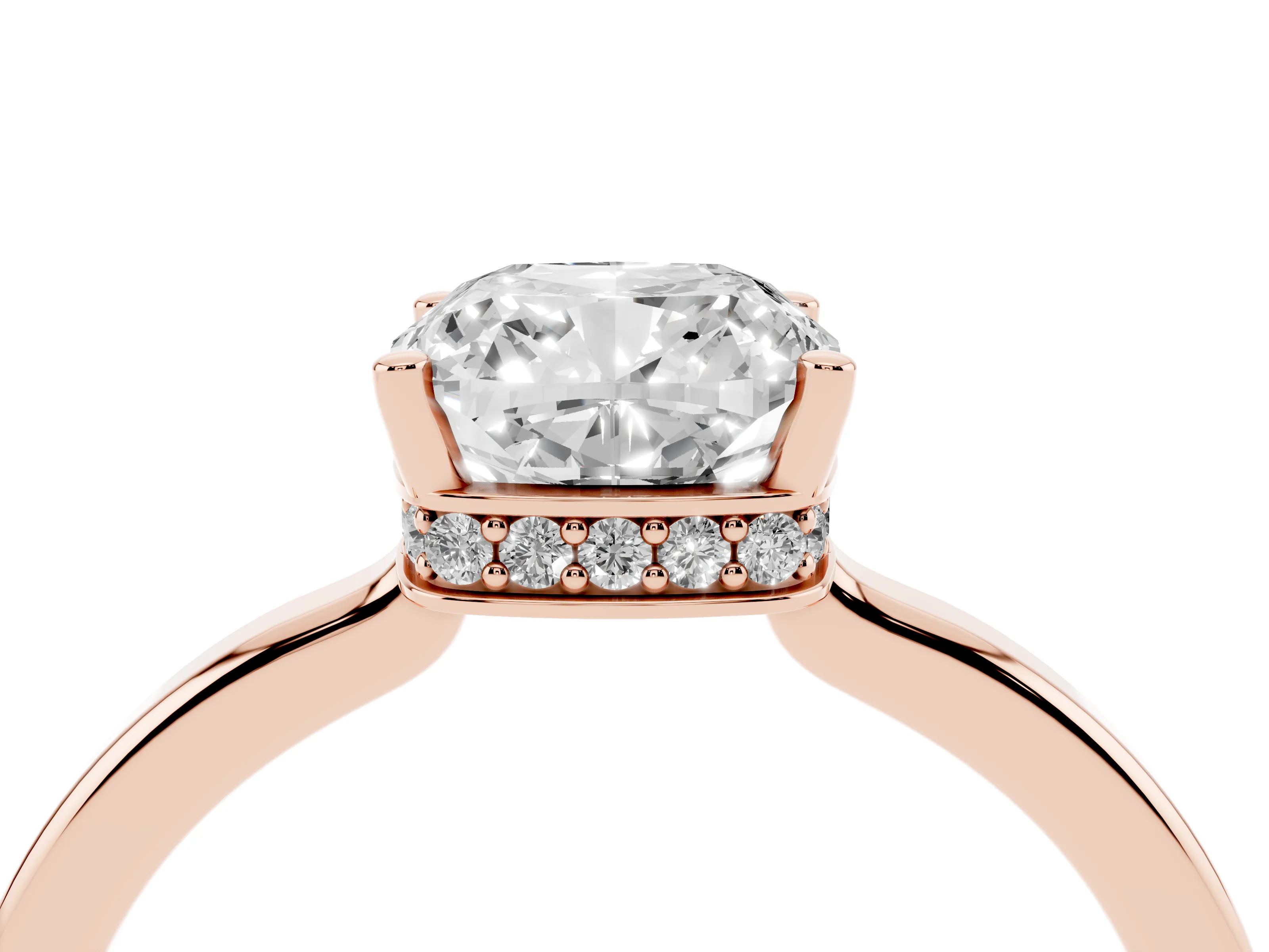 Cushion Cut Diamond Solitaire Engagement Ring Set in Rose gold with Prong Setting on a Plain Band