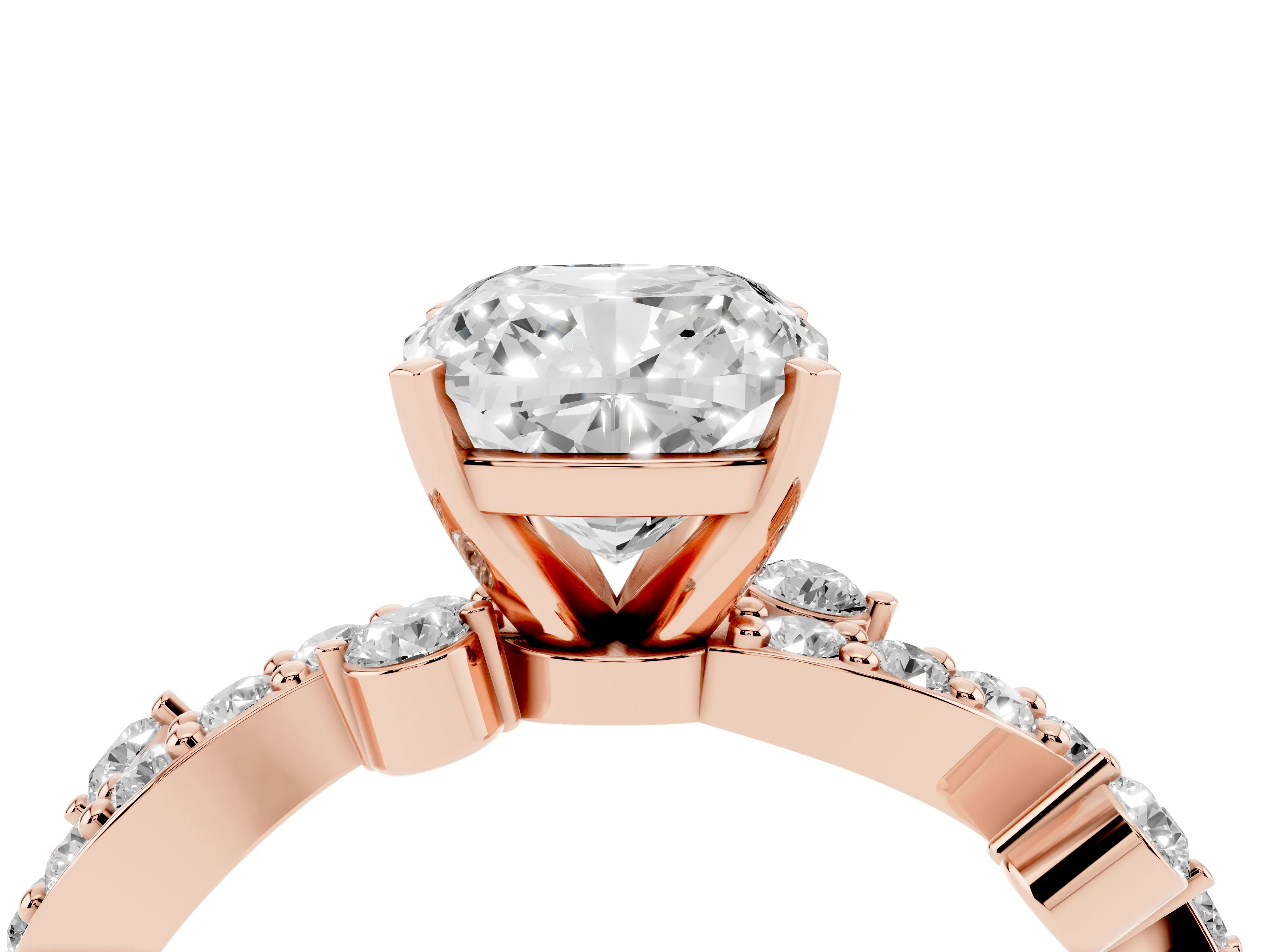 Cushion Cut Diamond Solitaire Twisted Band Set in Rose gold with Pavé Setting