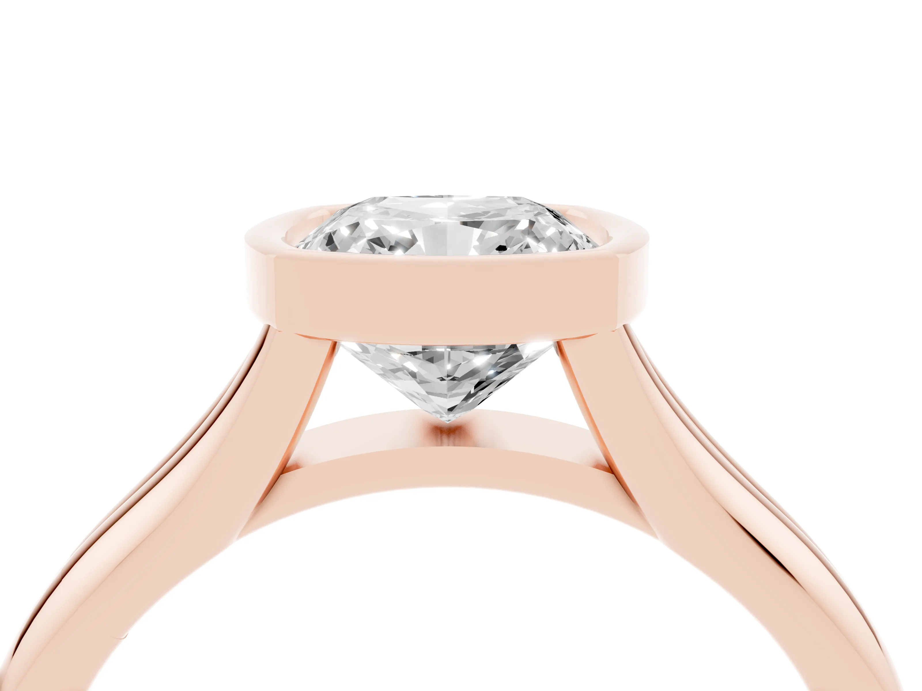 Bezel Set Cushion Cut Diamond Solitaire Ring Set in Rose gold with Smooth Band