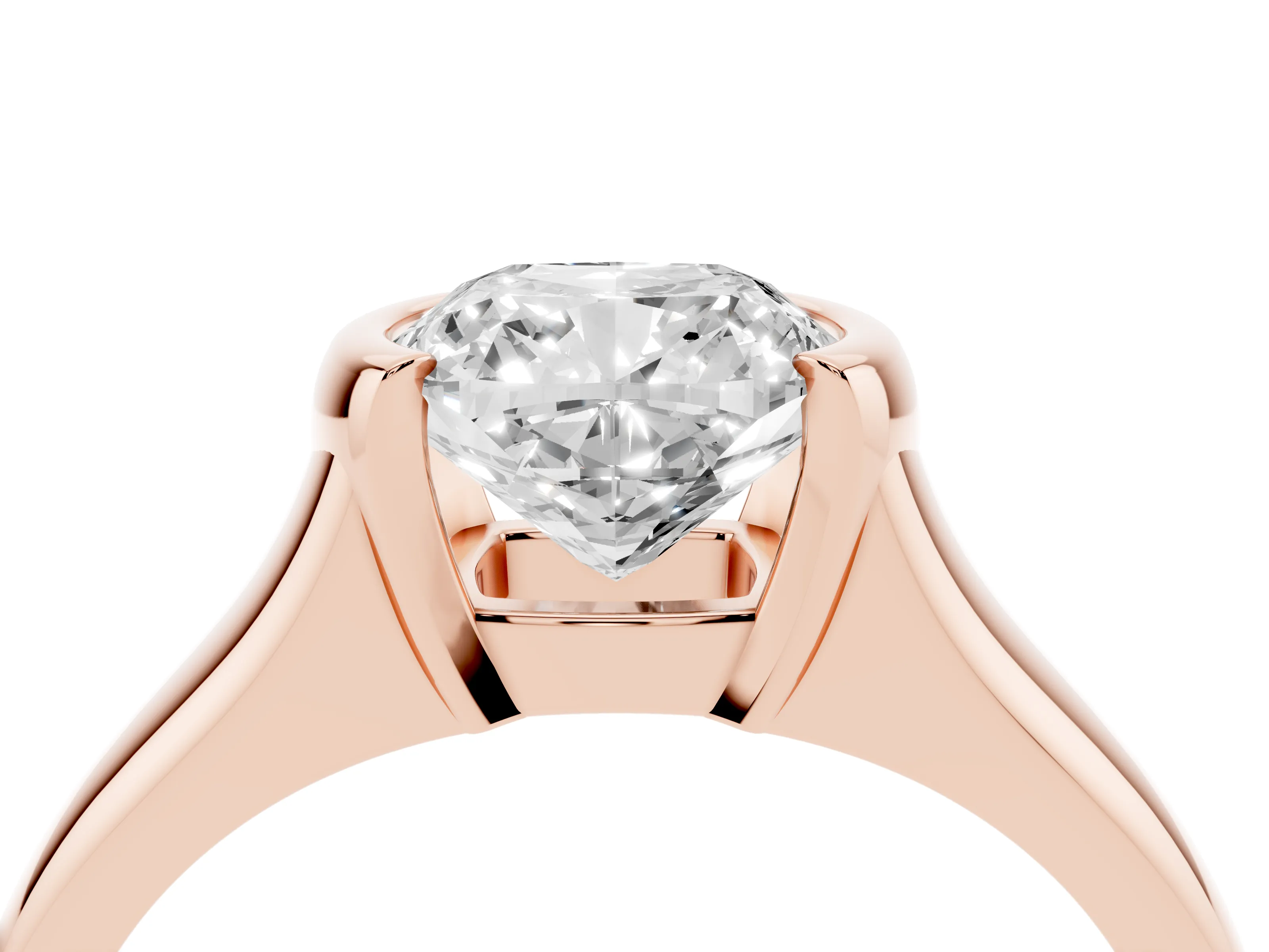 Cushion Cut Diamond Solitaire Tension Set Ring Set in Rose gold with Split Shank Band