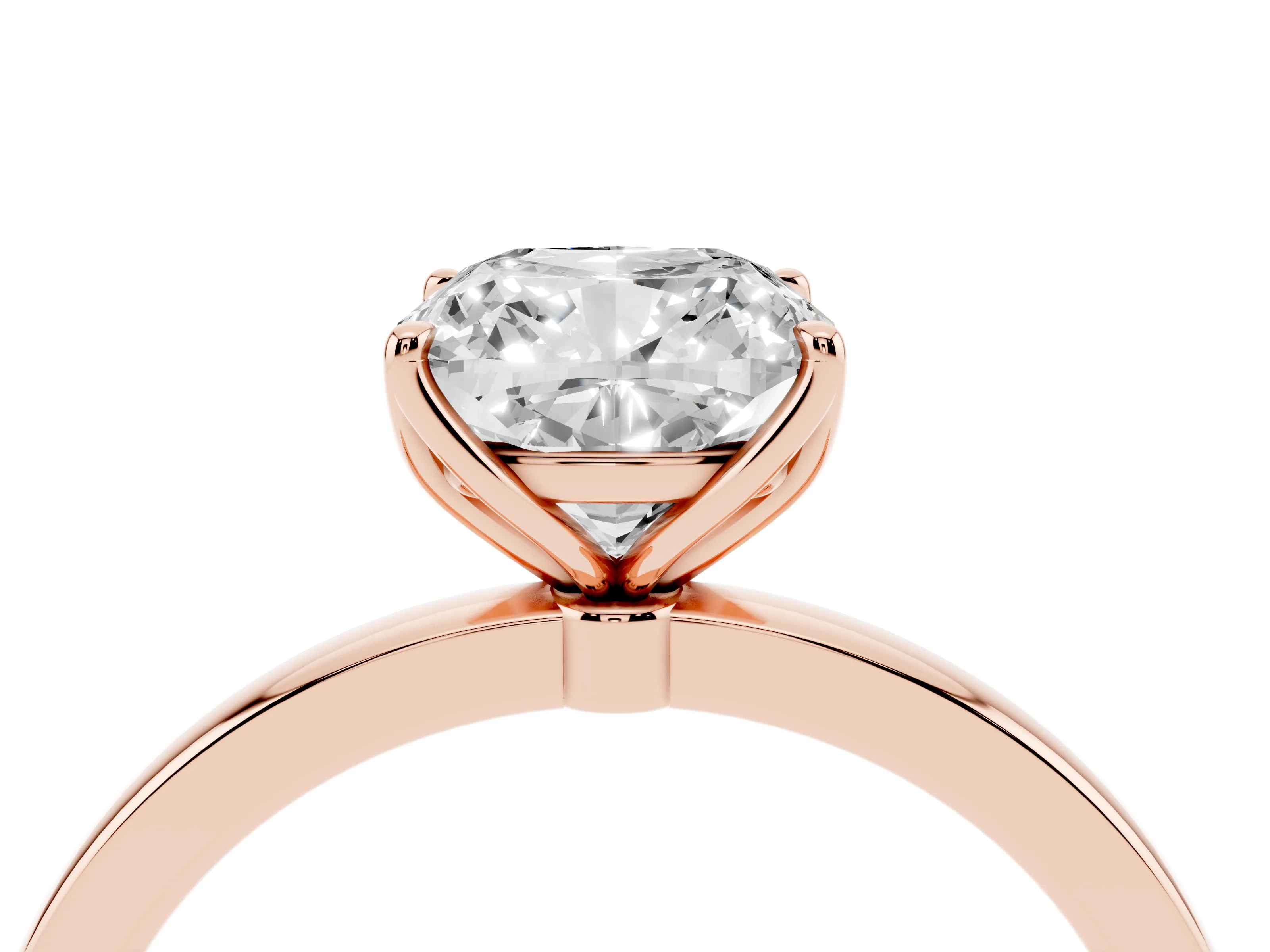 Cushion Cut Diamond Solitaire Ring Set in Rose gold with Prong Setting and Thin Polished Band