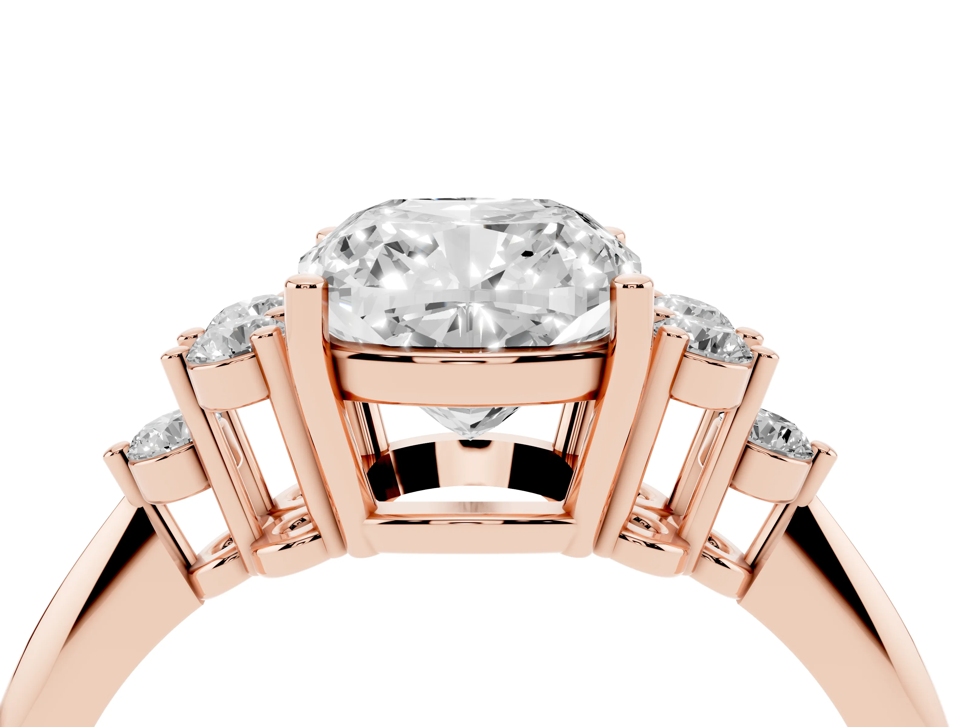 Cushion Cut Diamond Cluster Ring Set in Rose gold with Plain Band and Prong Setting