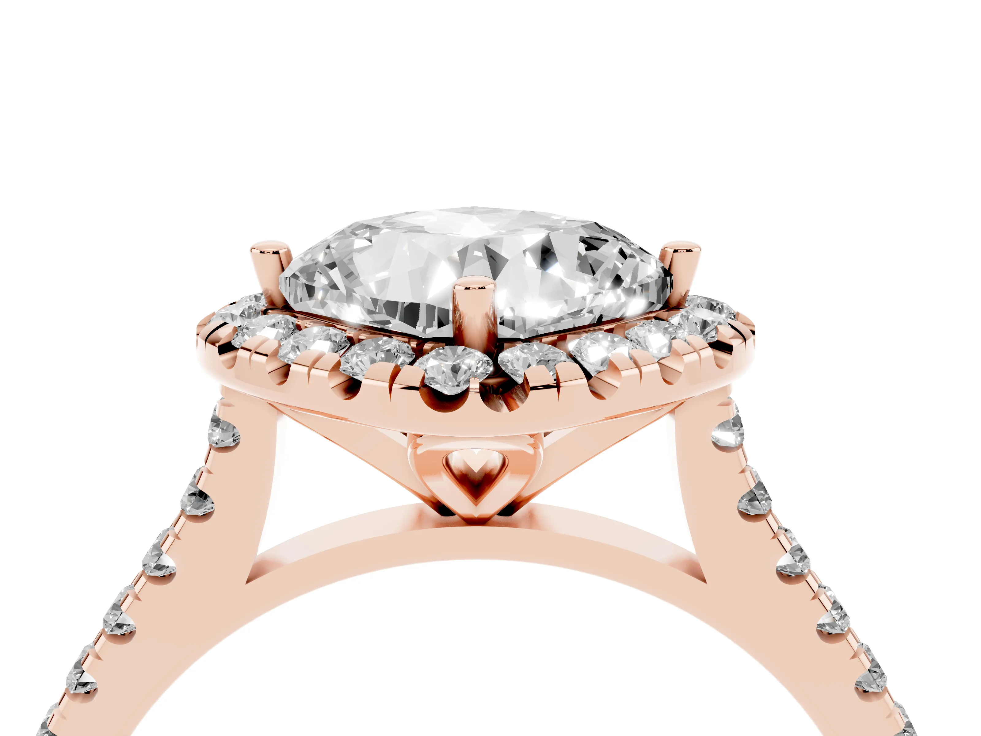 Cushion Cut Diamond Cushion Halo Ring Set in Rose gold with Pavé Band