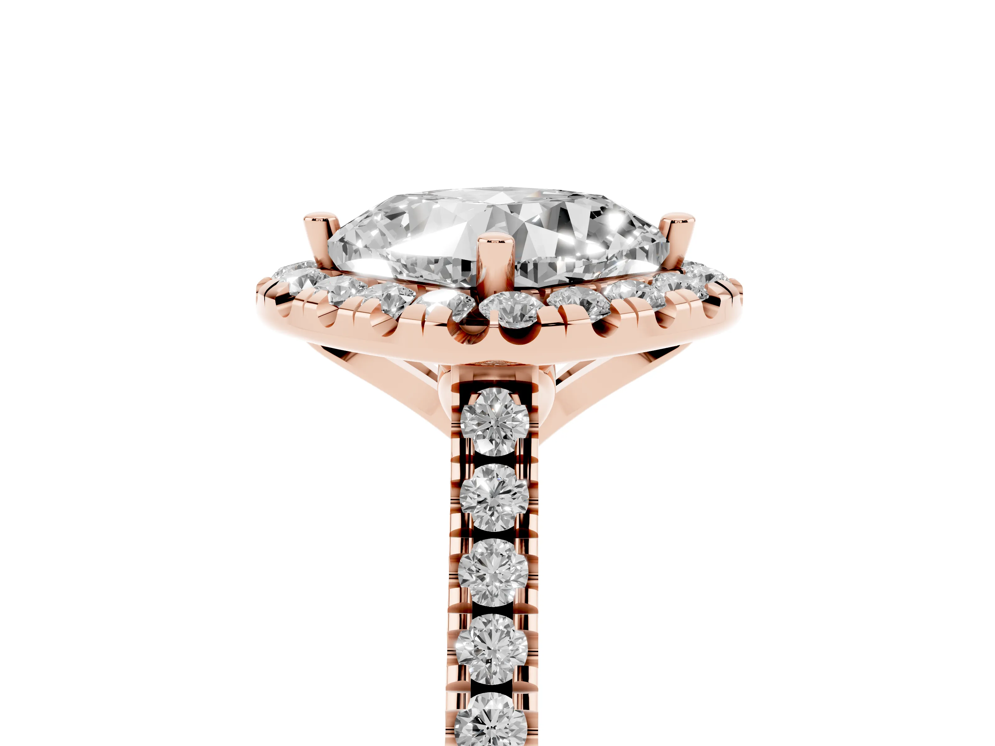 Cushion Cut Diamond Cushion Halo Ring Set in Rose gold with Pavé Band