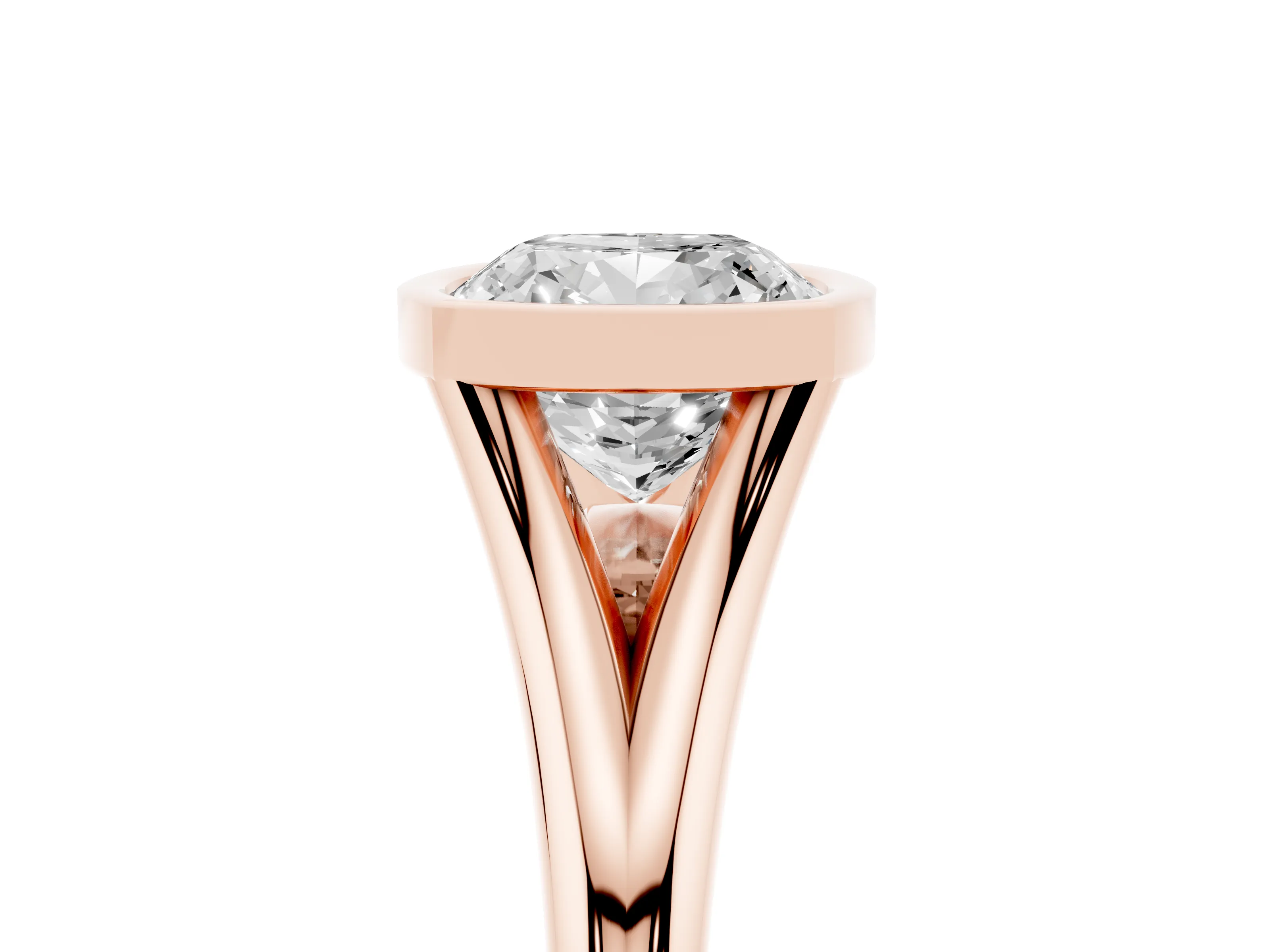 Bezel Set Cushion Cut Diamond Solitaire Ring Set in Rose gold with Tapered Band