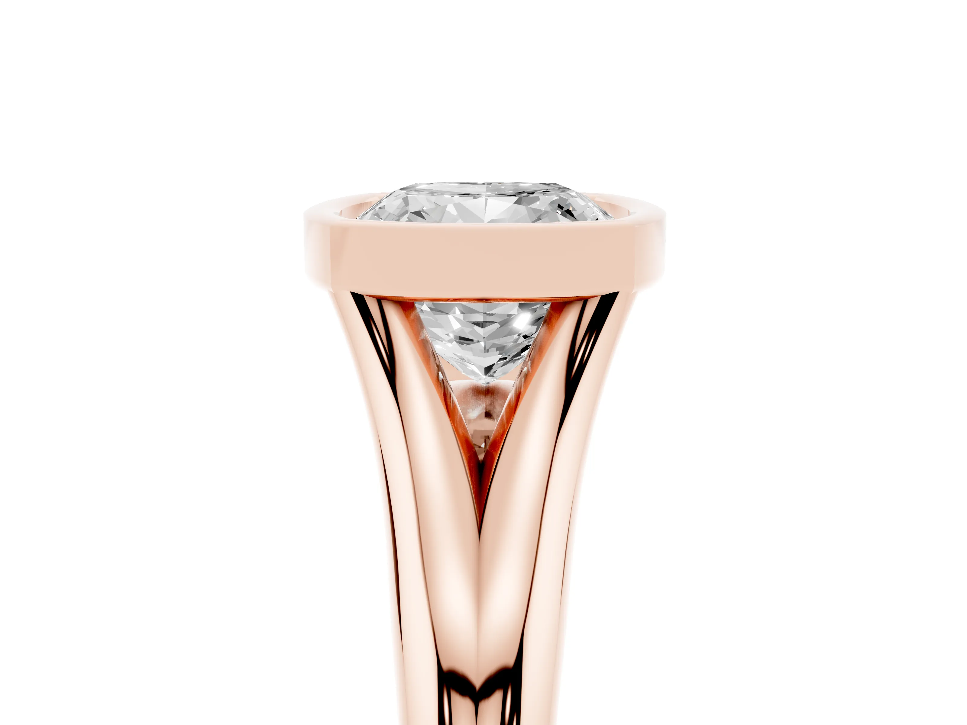 Bezel Set Cushion Cut Diamond Solitaire Ring Set in Rose gold with Smooth Band