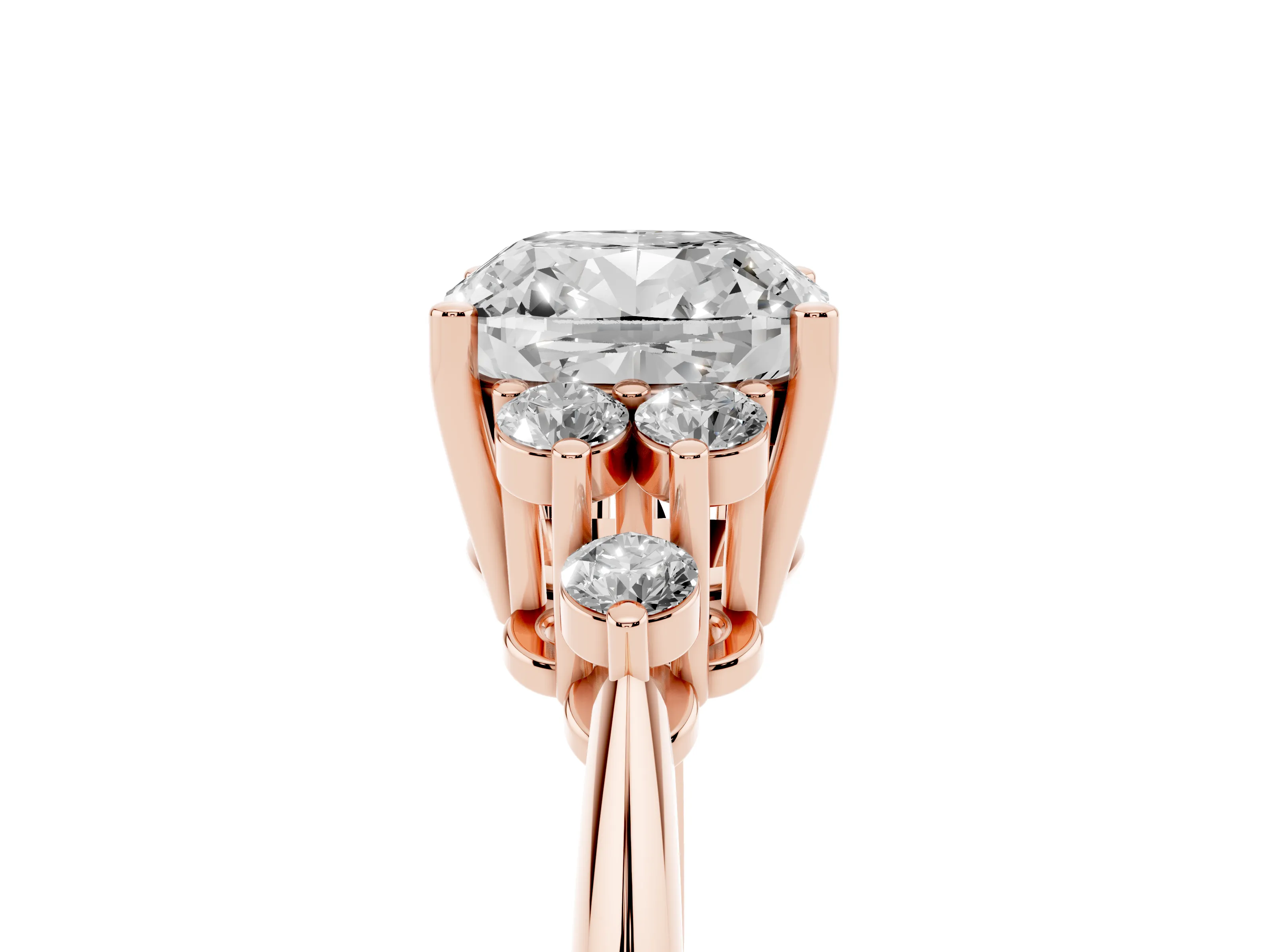 Cushion Cut Diamond Cluster Ring Set in Rose gold with Plain Band and Prong Setting
