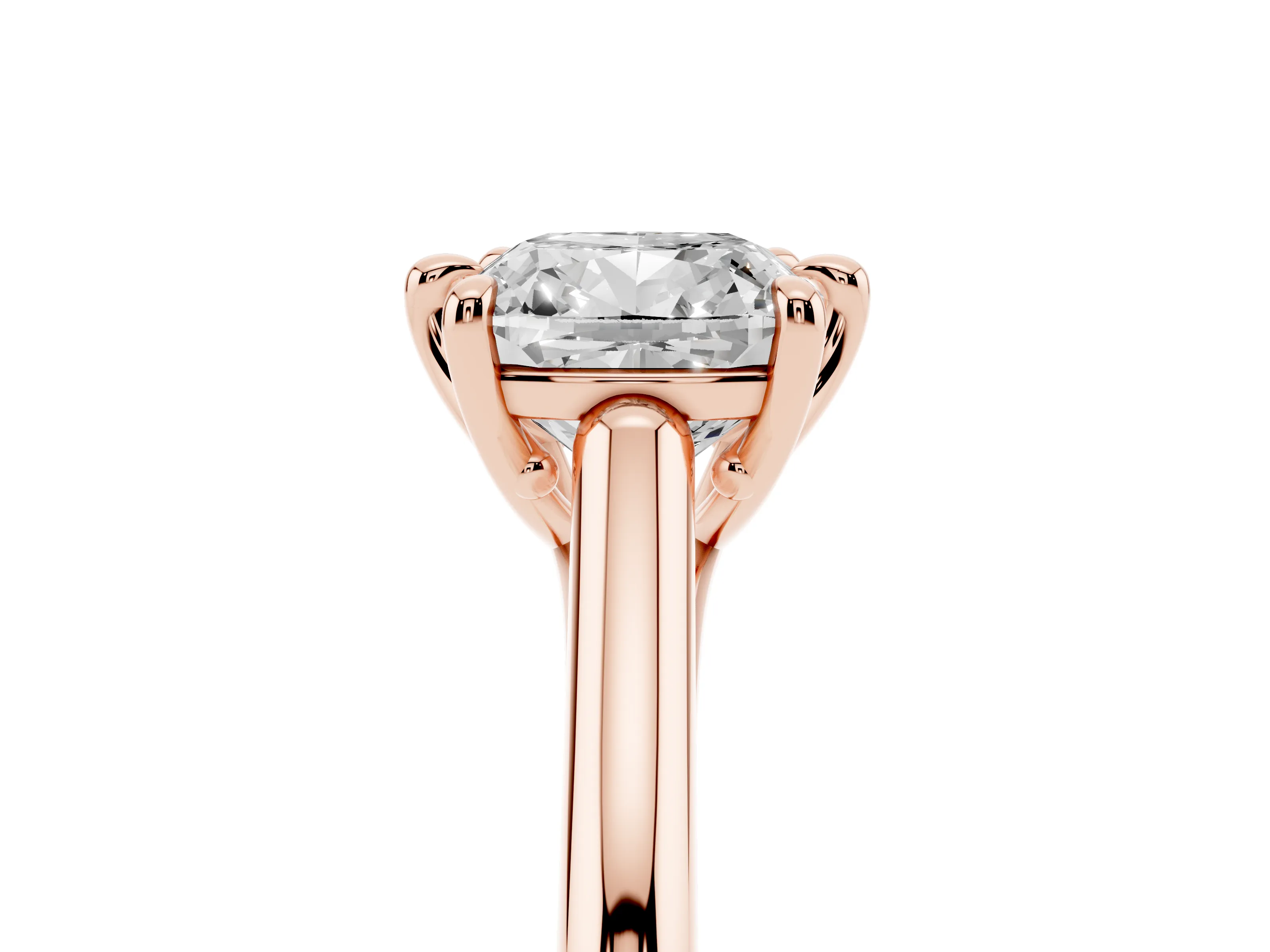 Cushion Cut Diamond Solitaire Engagement Ring Set in Rose gold with Prong Setting and Plain Classic Band