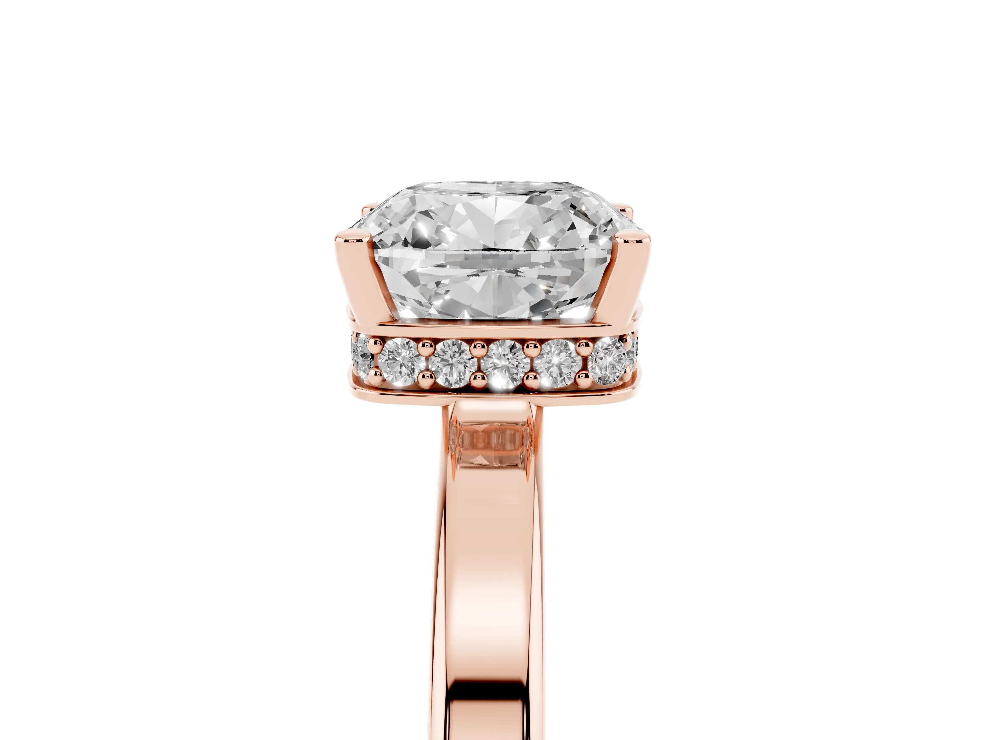 Cushion Cut Diamond Solitaire Engagement Ring Set in Rose gold with Prong Setting on a Plain Band