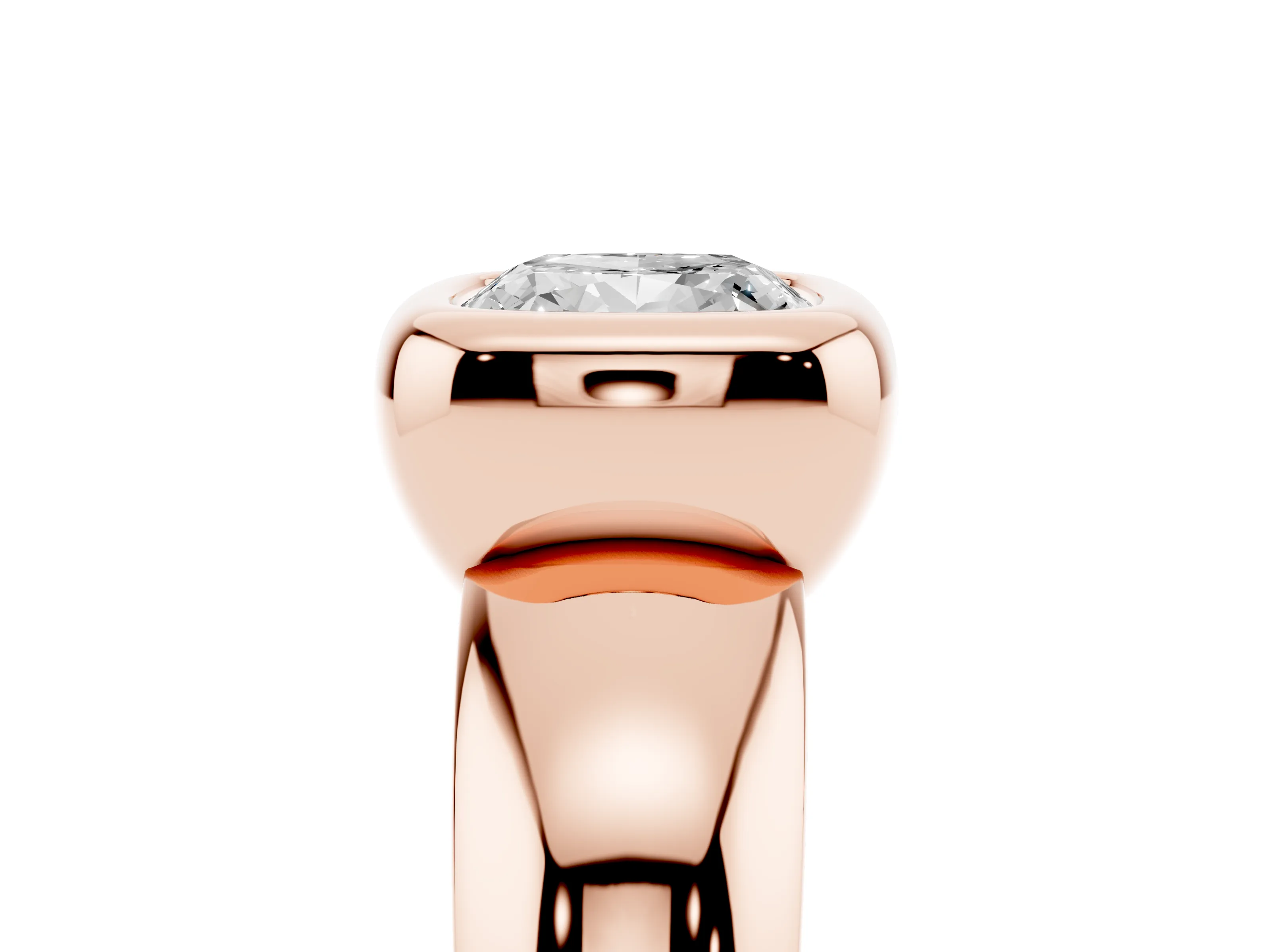 Bezel Set Cushion Cut Diamond Solitaire Ring Set in Rose gold with Wide Band