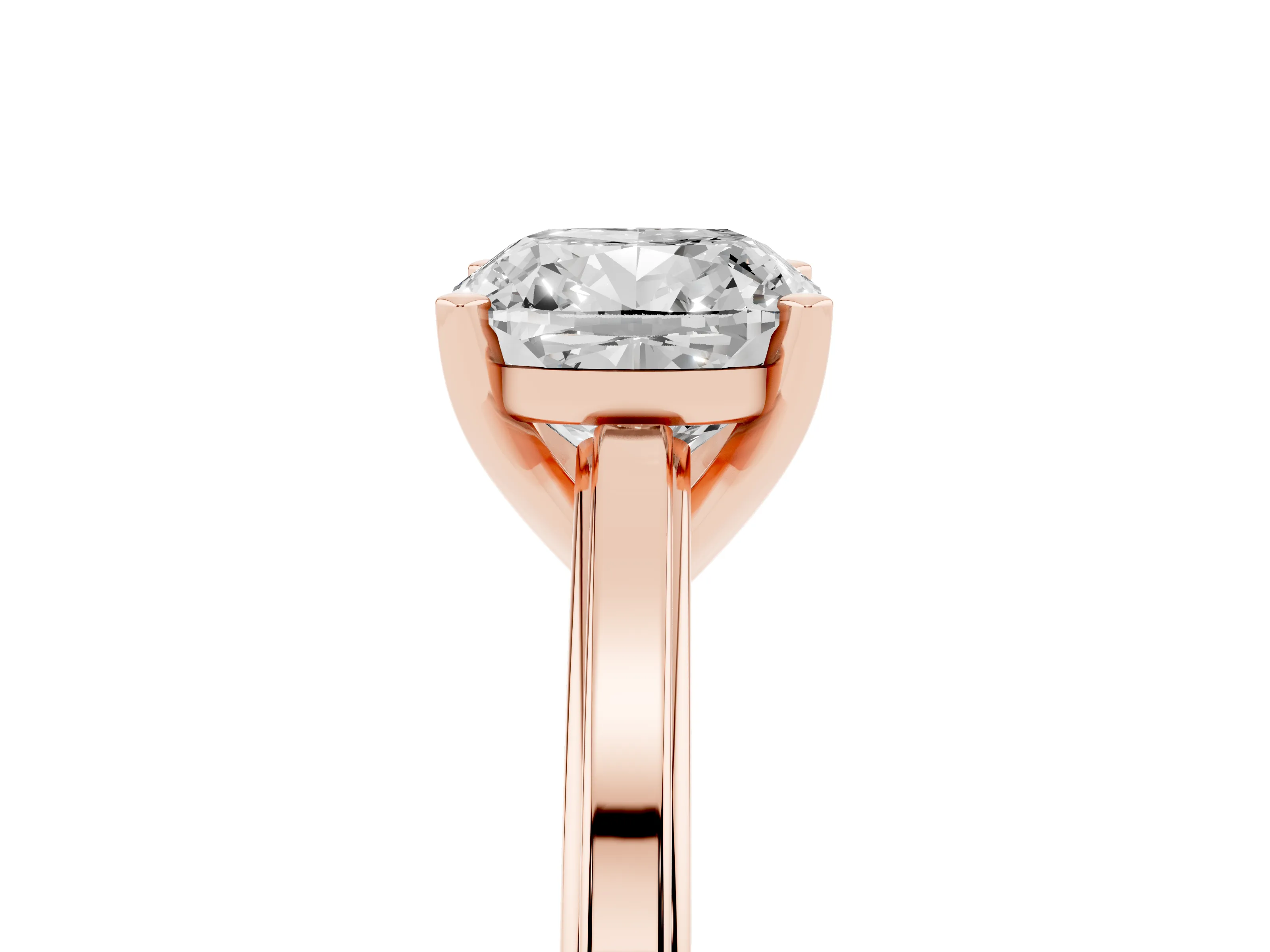 Cushion Cut Diamond Solitaire Ring Set in Rose gold with Prong Setting and Classic Band