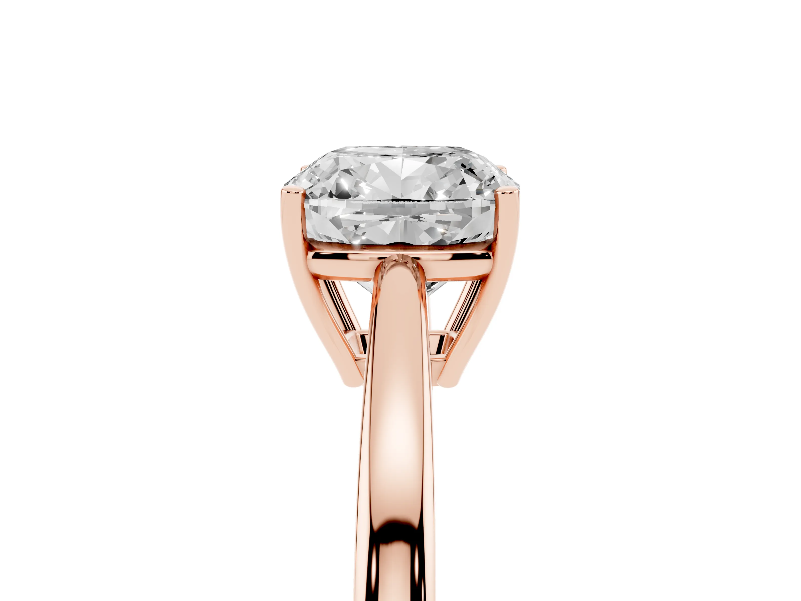 Cushion Cut Diamond Solitaire Ring Set in Rose gold with Split Shank and Prong Setting