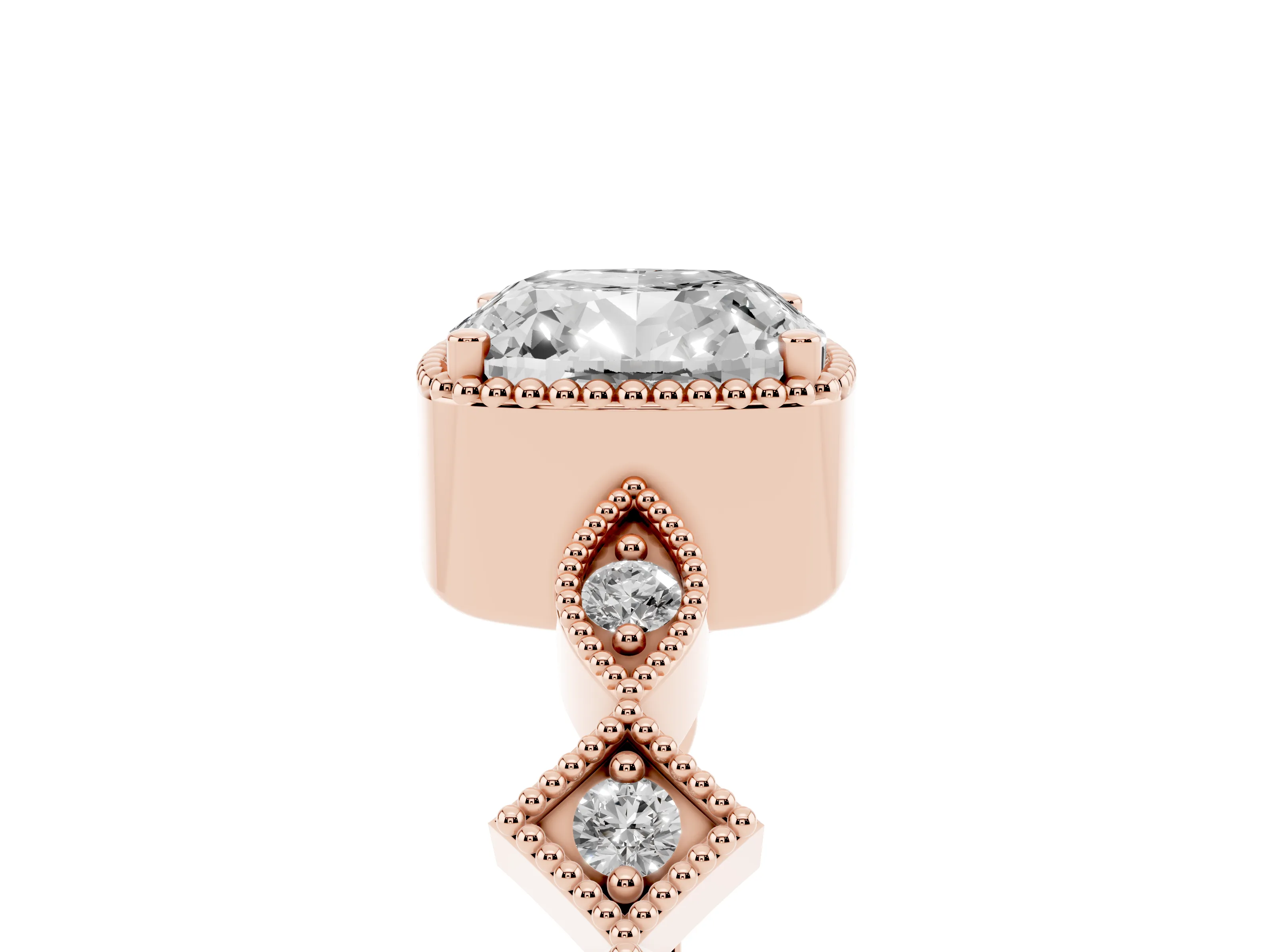 Cushion Cut Diamond Milgrain Marquise Twist Band Ring Set in Rose gold with Prong Setting