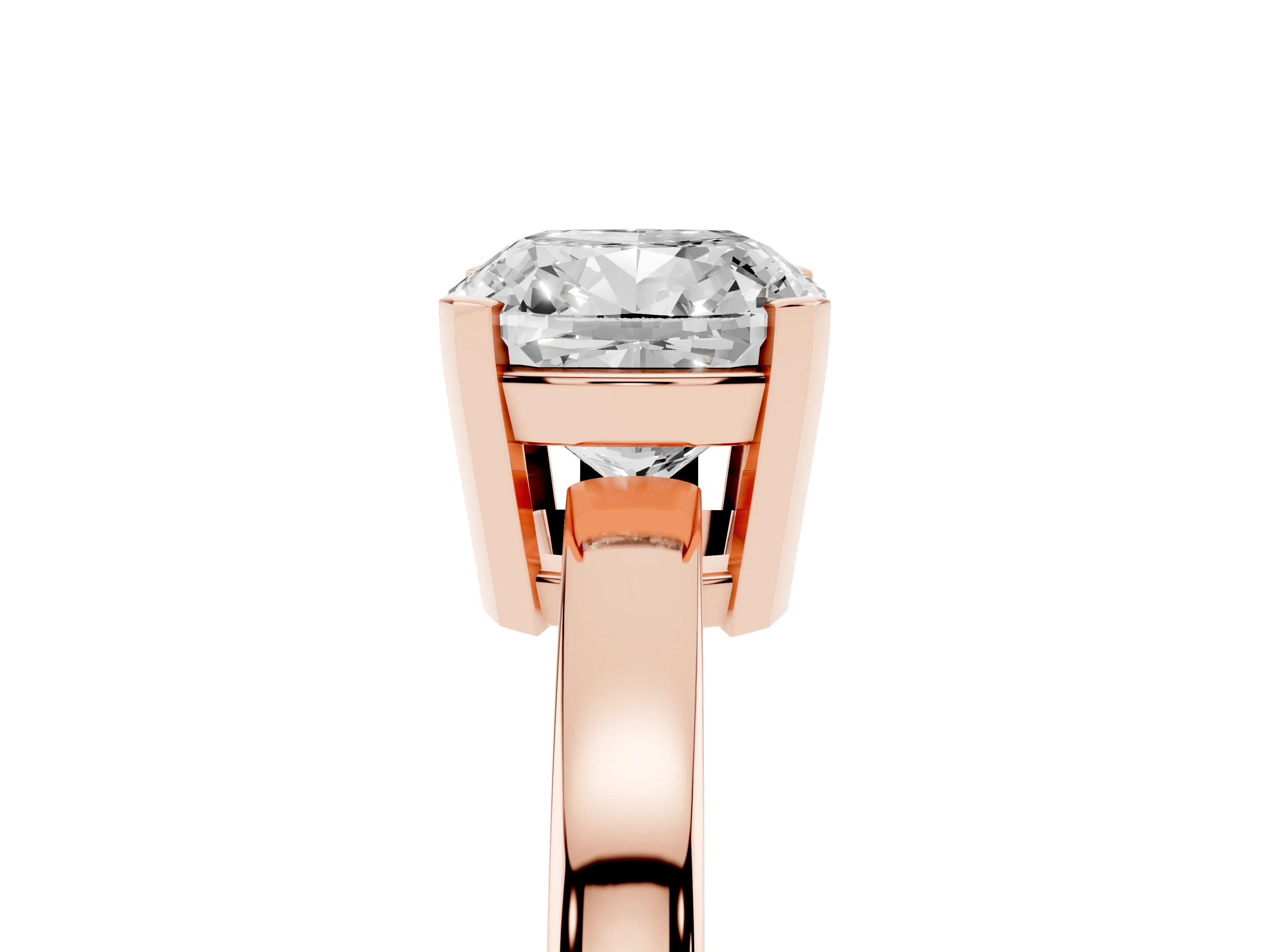 Cushion Cut Diamond Solitaire Ring Set in Rose gold with Prong Head and Smooth Polished Band
