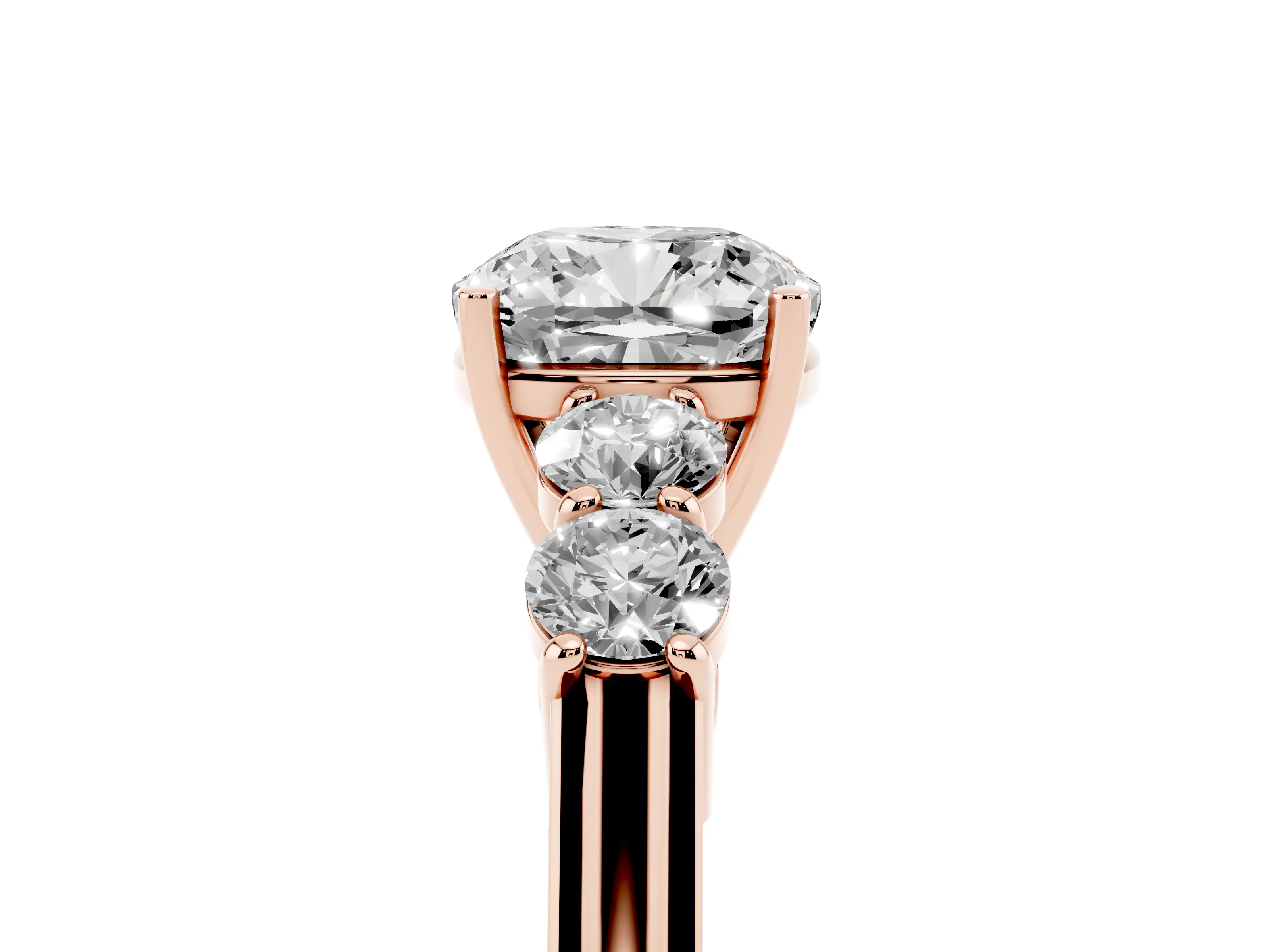 Cushion Cut Diamond Five-Stone Prong Set Band Ring Set in Rose gold with Polished Band