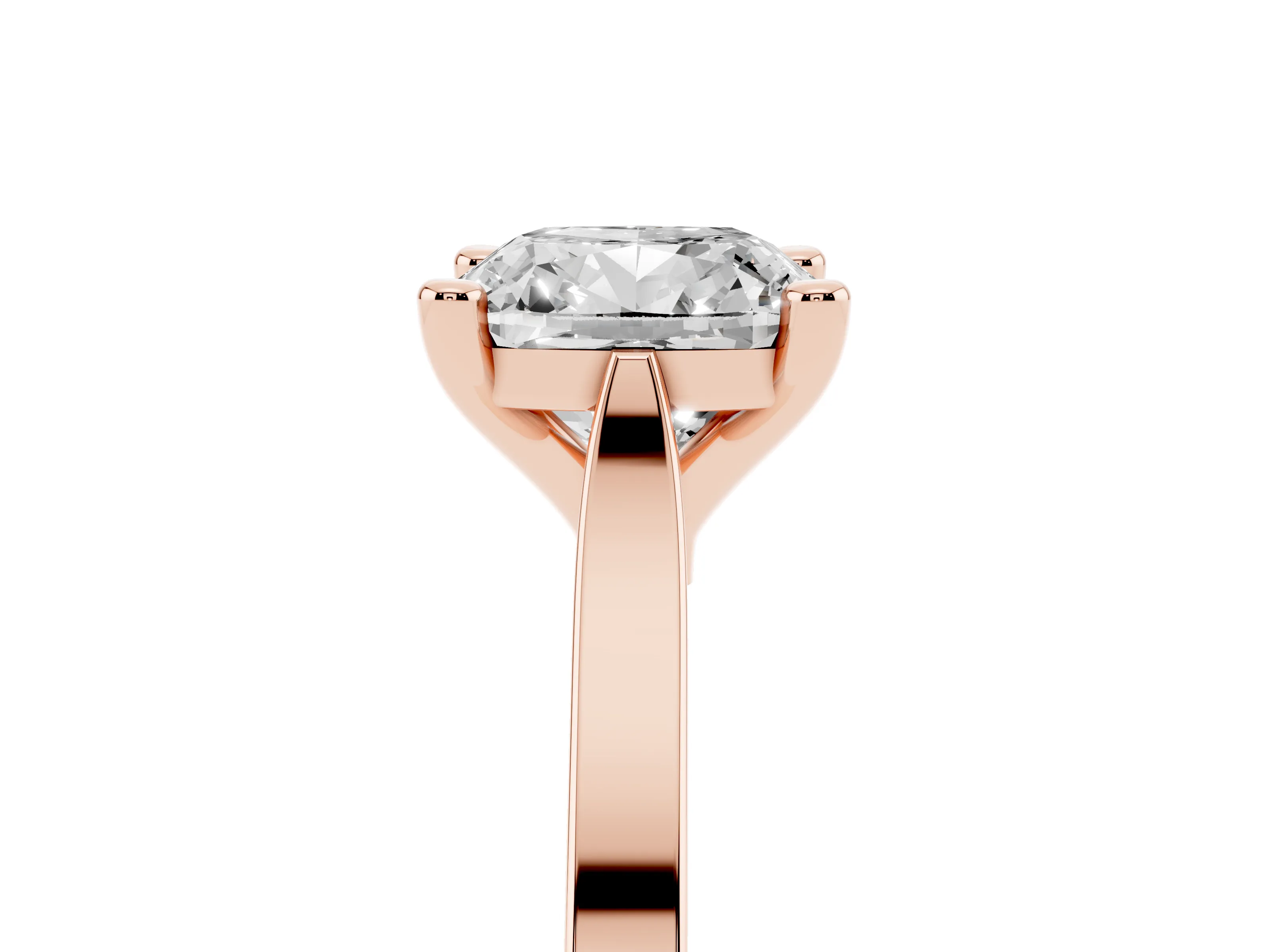 Cushion Cut Diamond Solitaire Ring Set in Rose gold with Prong Setting and Tapered Band