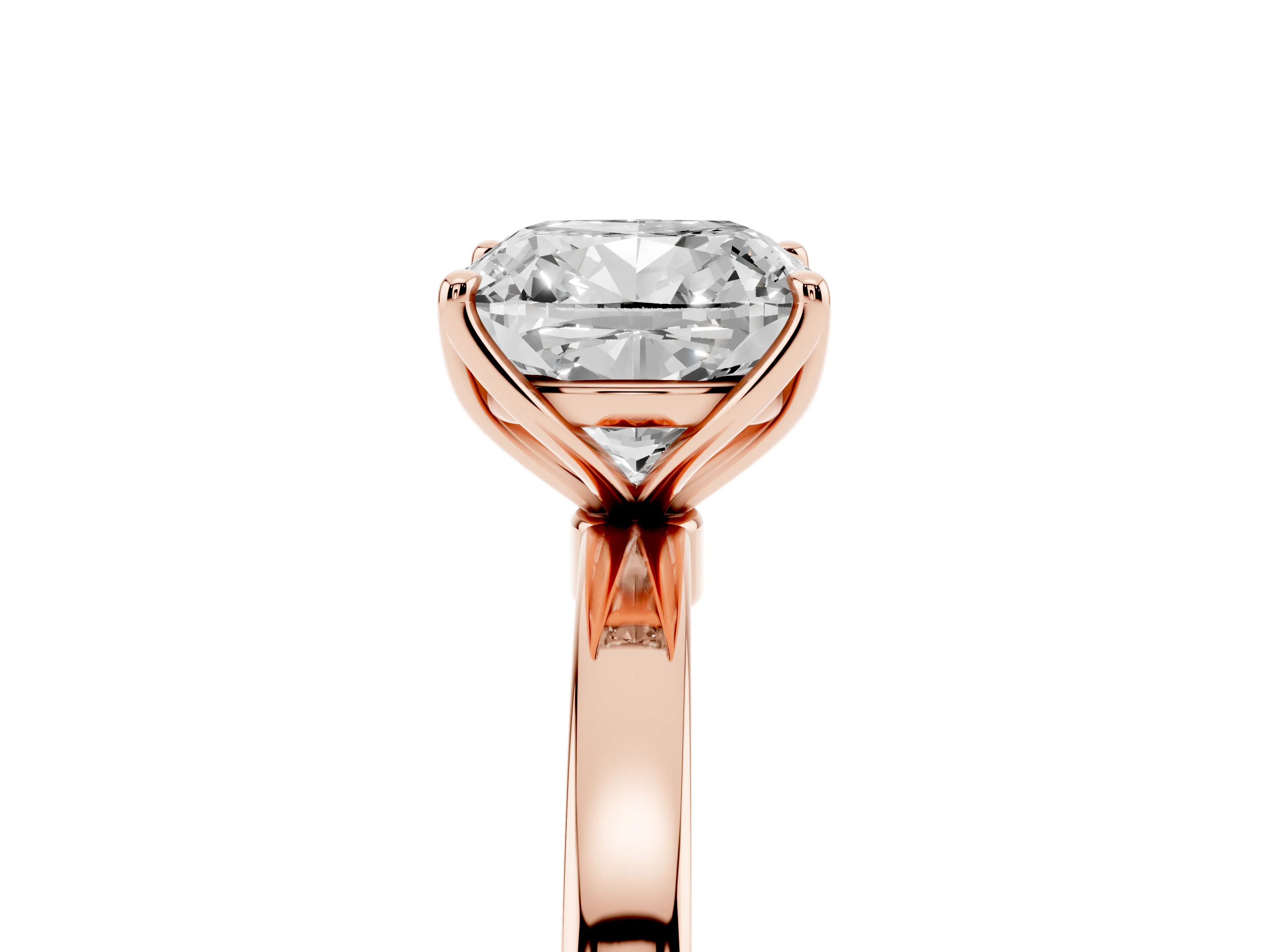 Cushion Cut Diamond Solitaire Ring Set in Rose gold with Prong Setting and Thin Polished Band