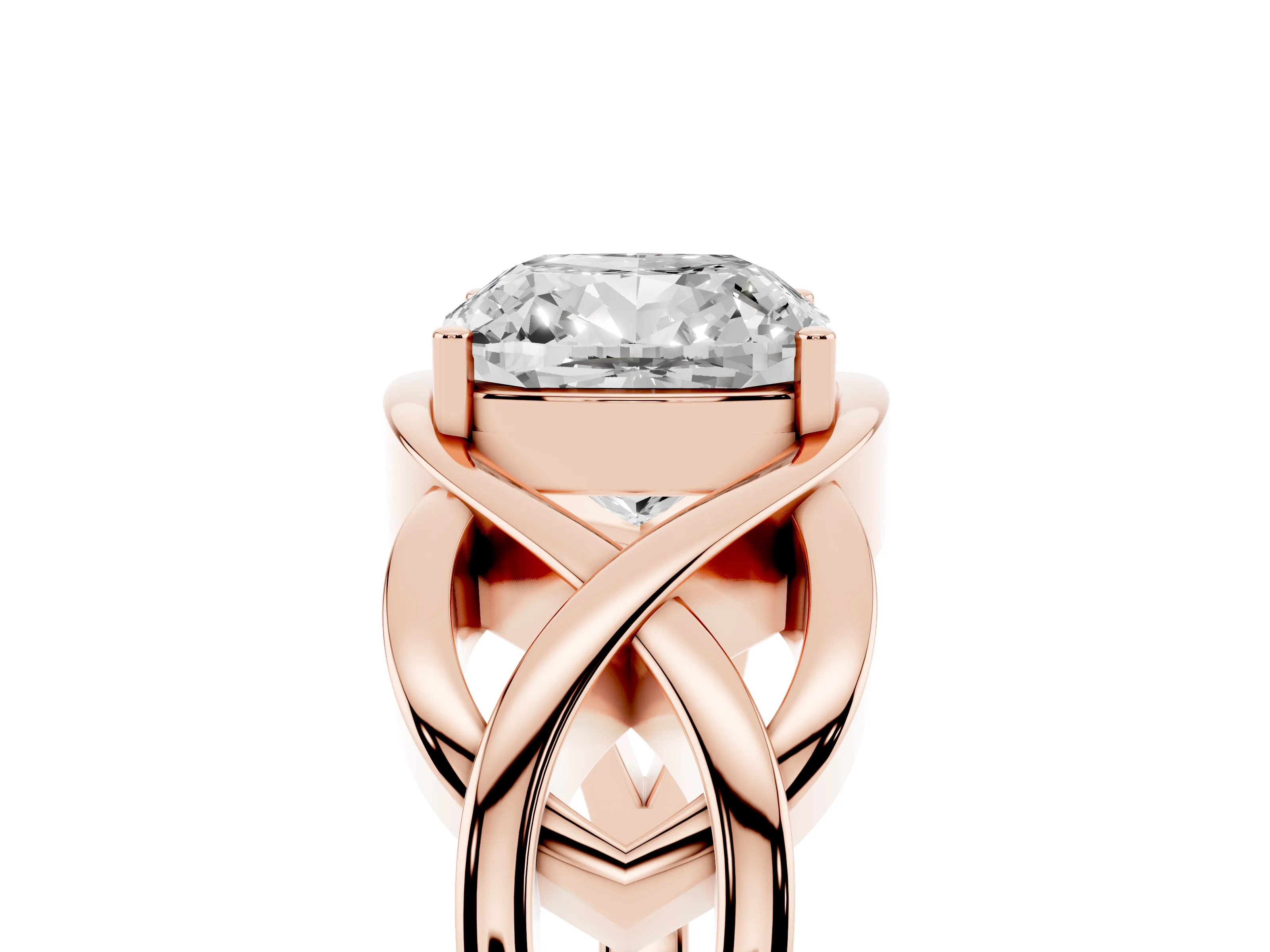 Cushion Cut Solitaire Engagement Ring Setting | Intertwined Band | Rose Gold