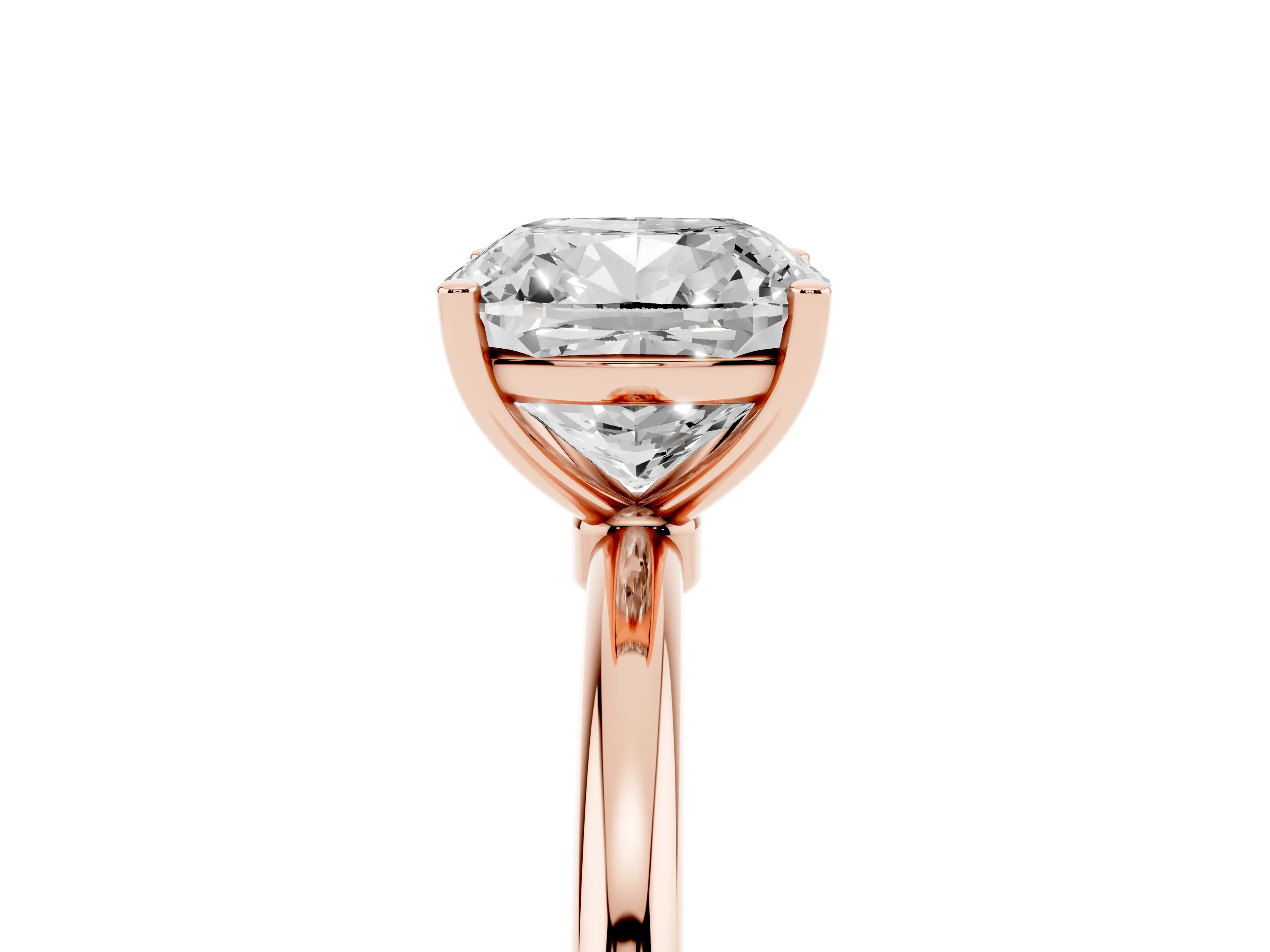 Cushion Cut Diamond Solitaire Engagement Ring Set in Rose gold with Thin Band and Prong Setting