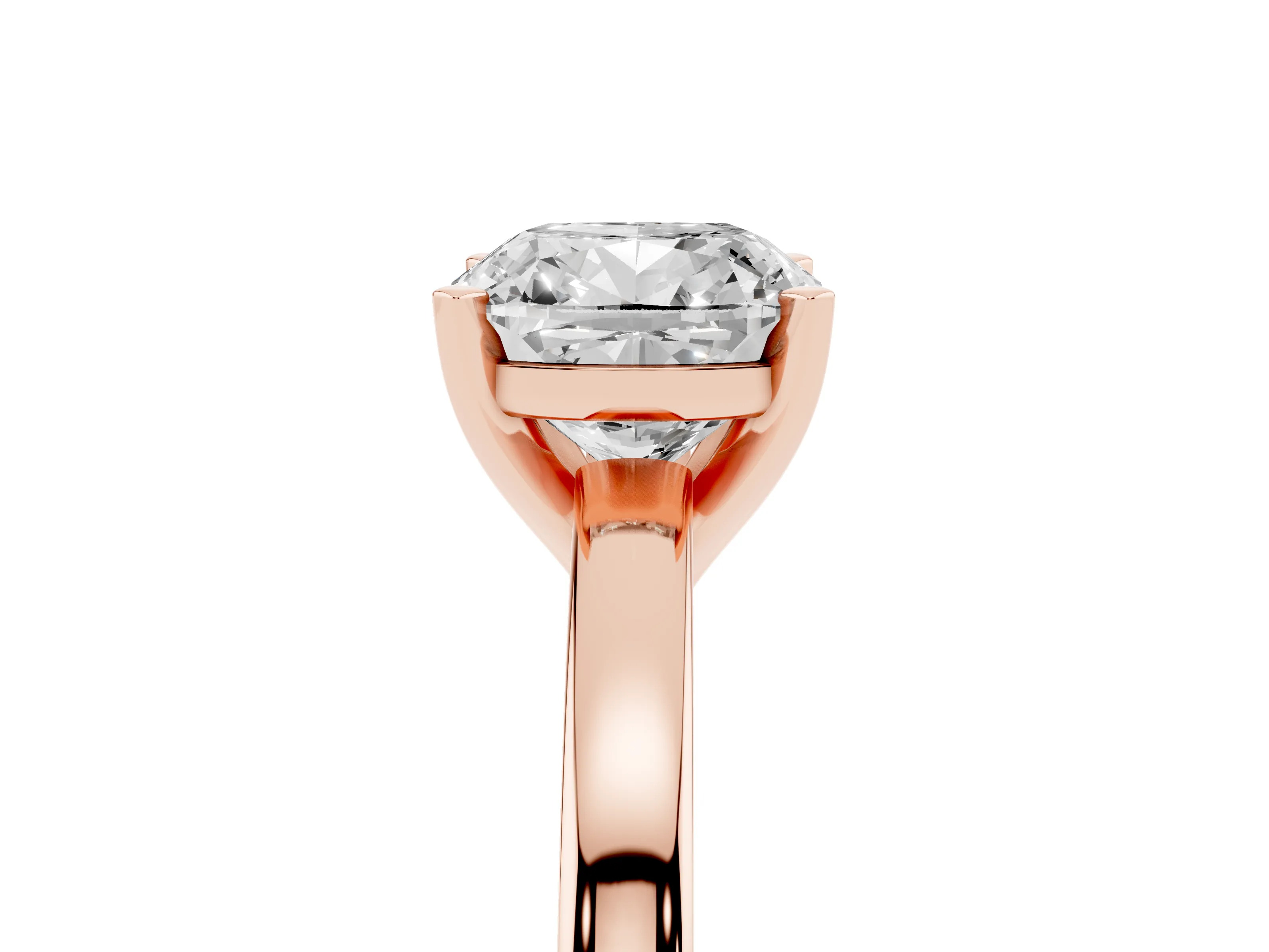 Cushion Cut Diamond Solitaire Engagement Ring Set in Rose gold with Prong Setting on a Classic Band
