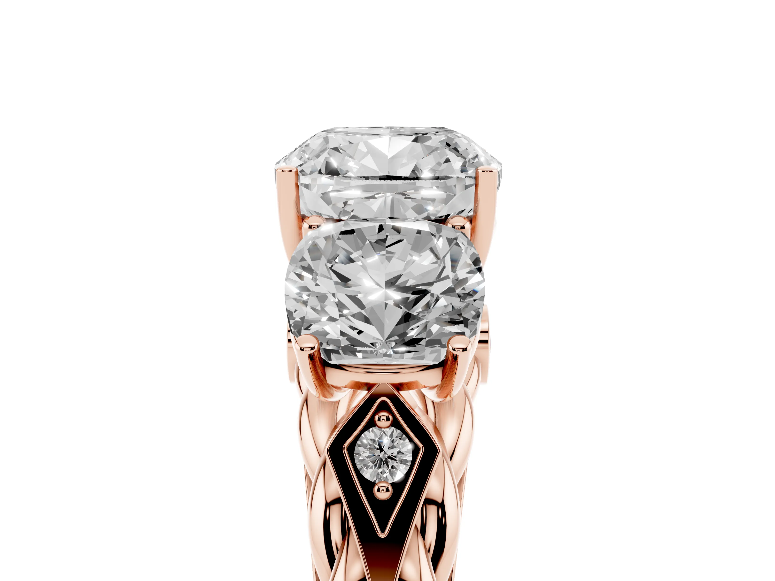 Cushion Cut Diamond Three-Stone Ring Set in Rose gold with Braided Band
