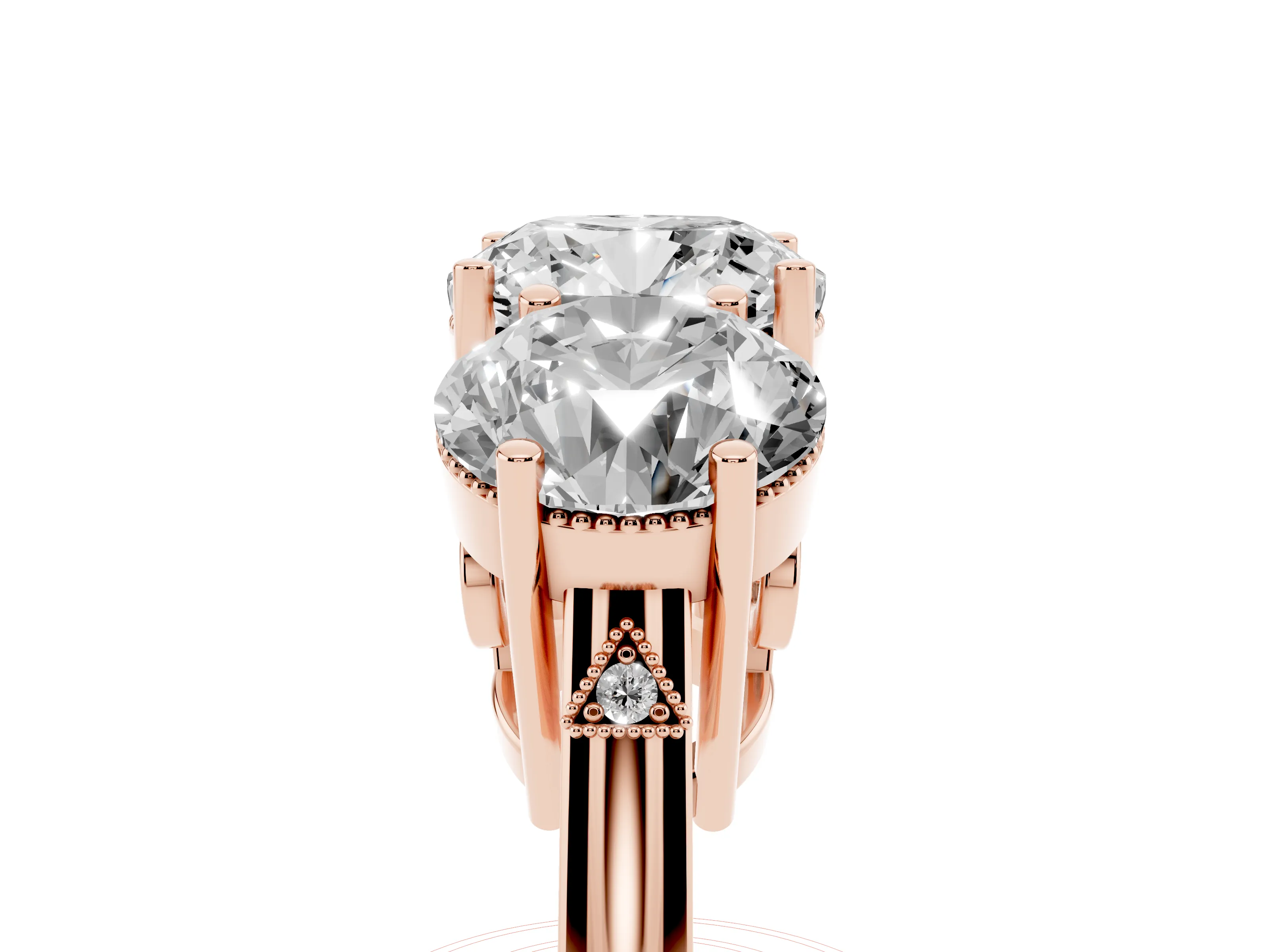 Cushion Cut Diamond Three-Stone Engagement Ring Set in Rose gold with Polished Band
