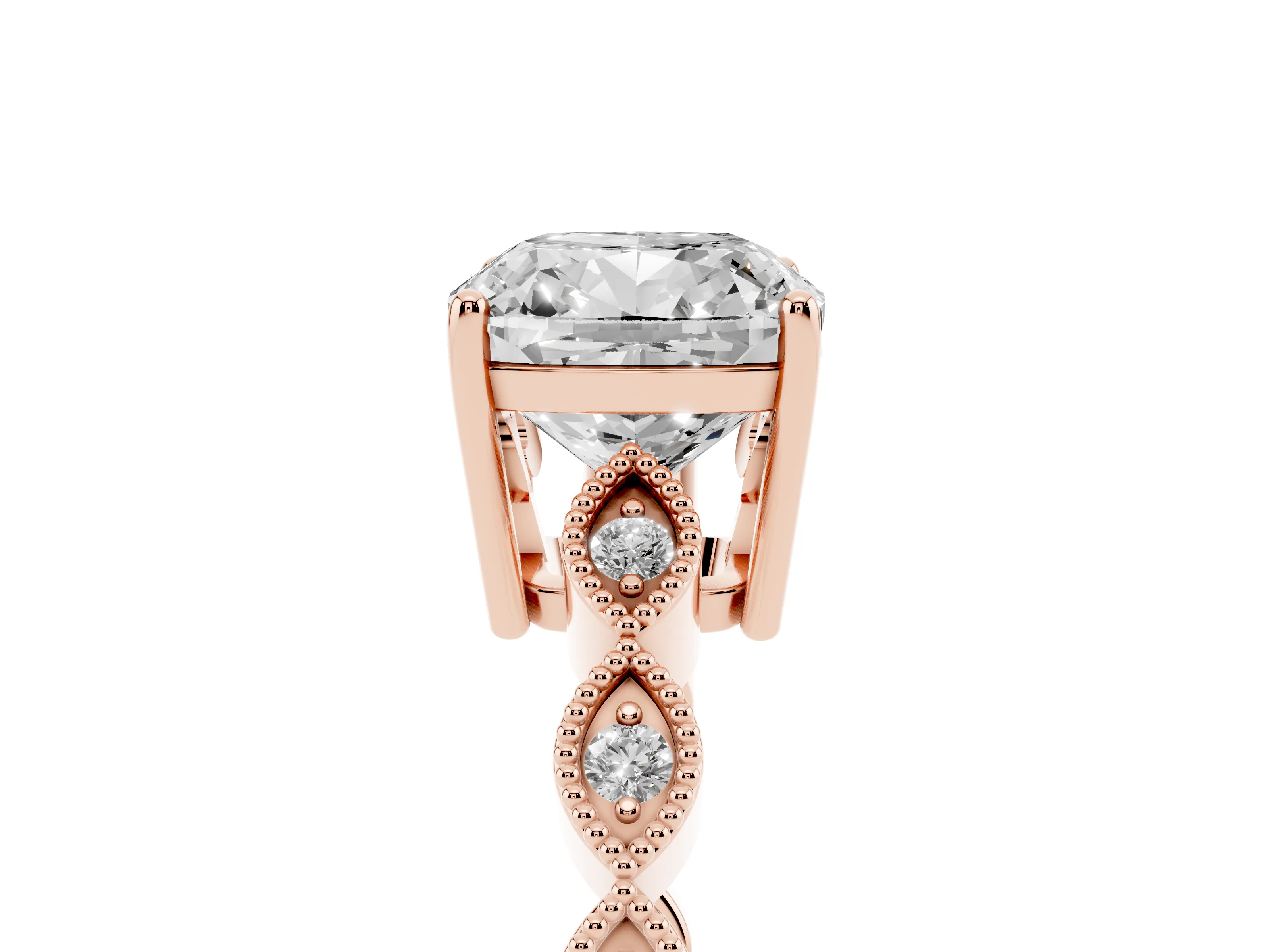 Cushion Cut Diamond Solitaire Ring Set in Rose gold with Infinity Twist Pavé Band