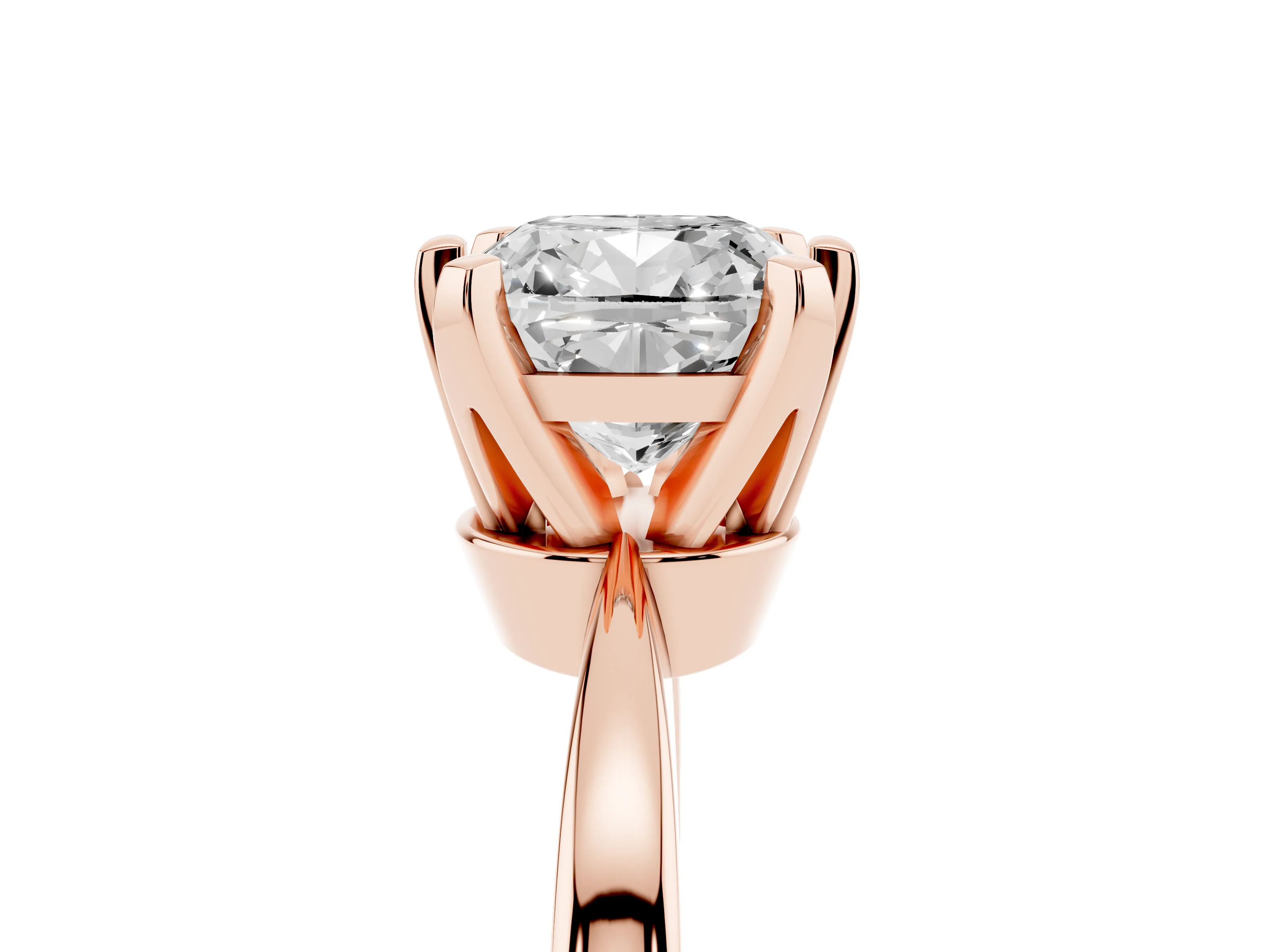 Cushion Cut Diamond Solitaire Engagement Ring Set in Rose gold with Slim Tapered Solitaire Band