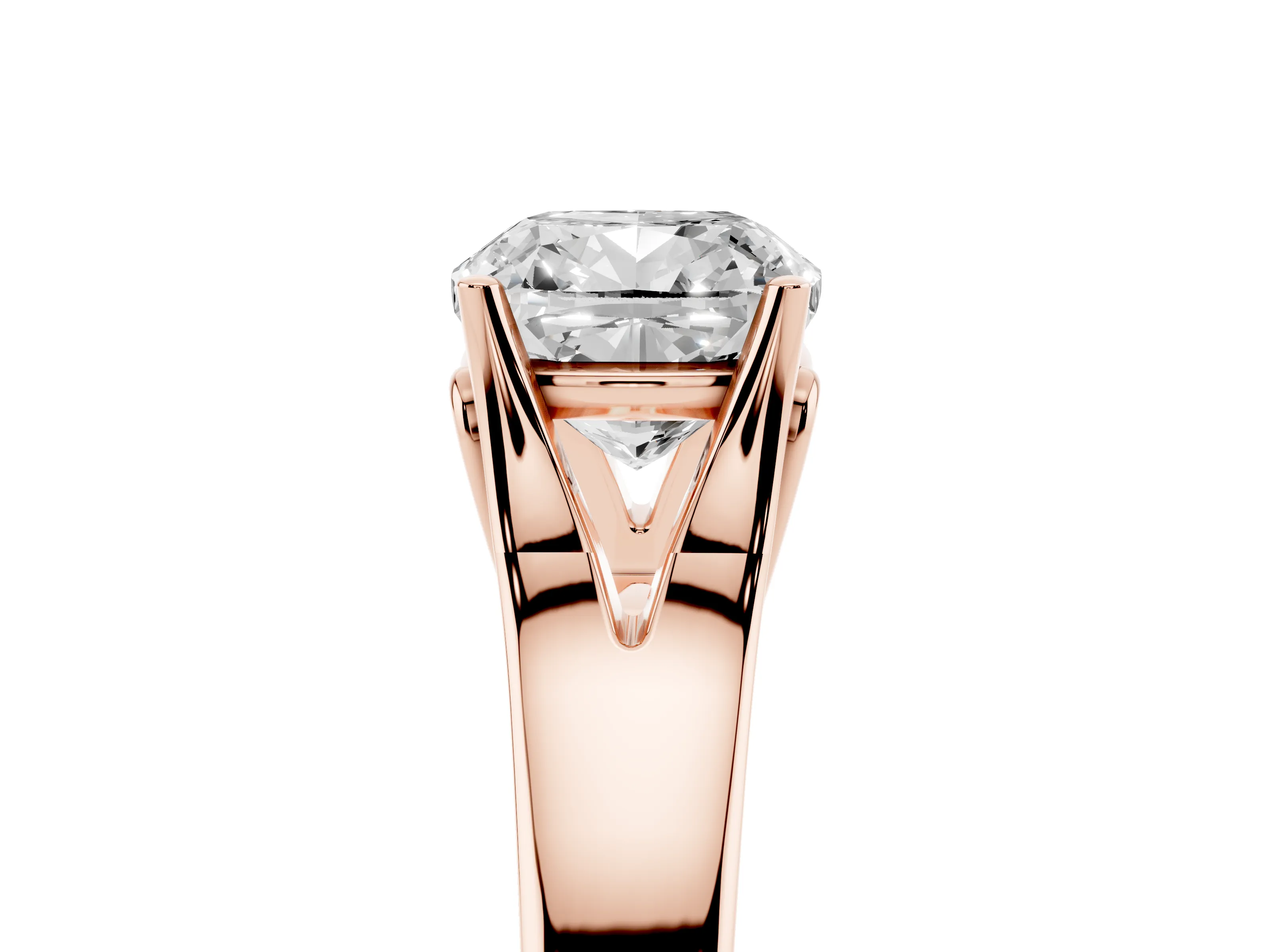 Cushion Cut Diamond Solitaire Ring Set in Rose gold with Arched Cathedral Band and Prong Setting
