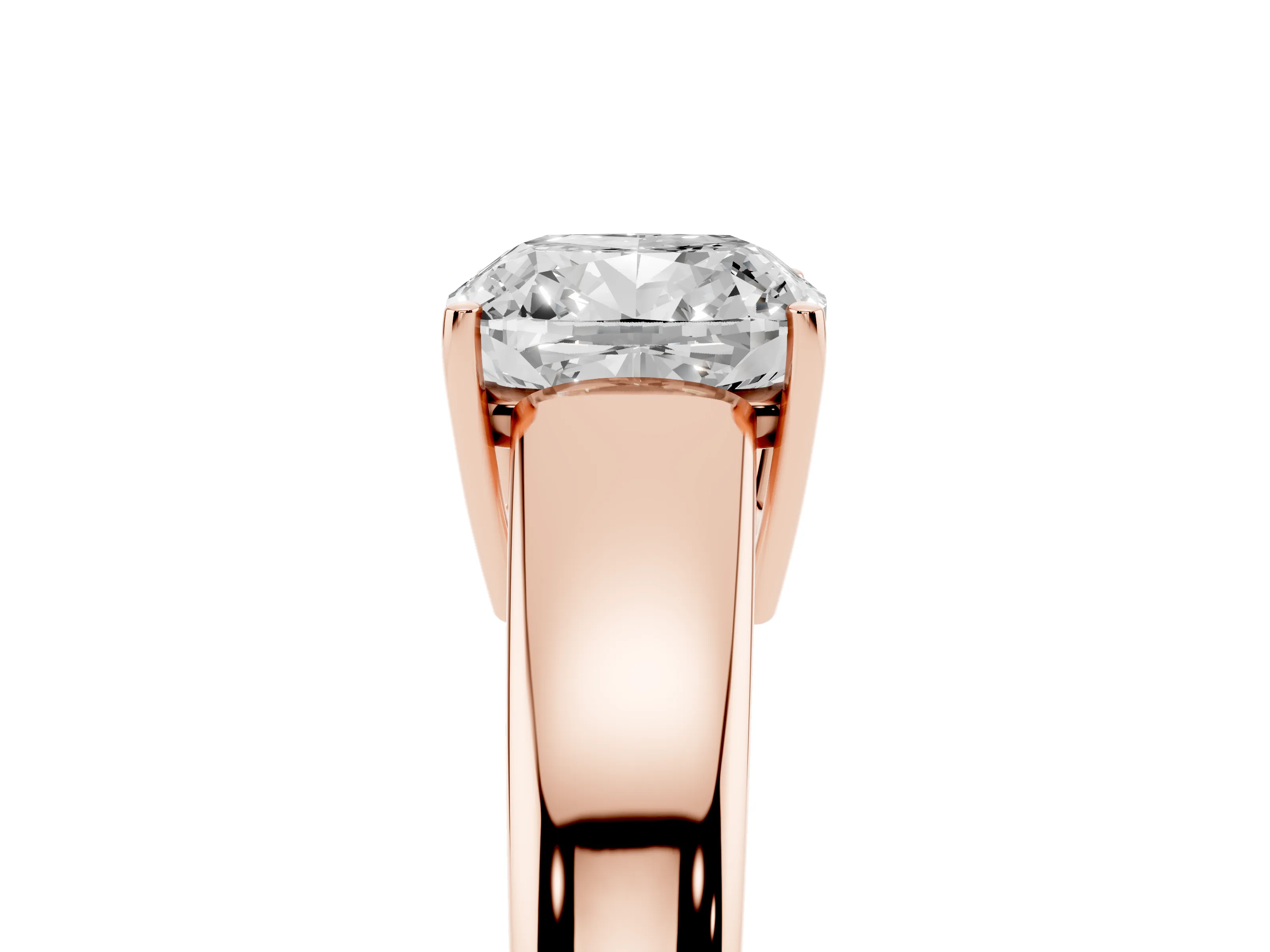 Cushion Cut Diamond Solitaire Ring Set in Rose gold with Tapered Band and Prong Setting