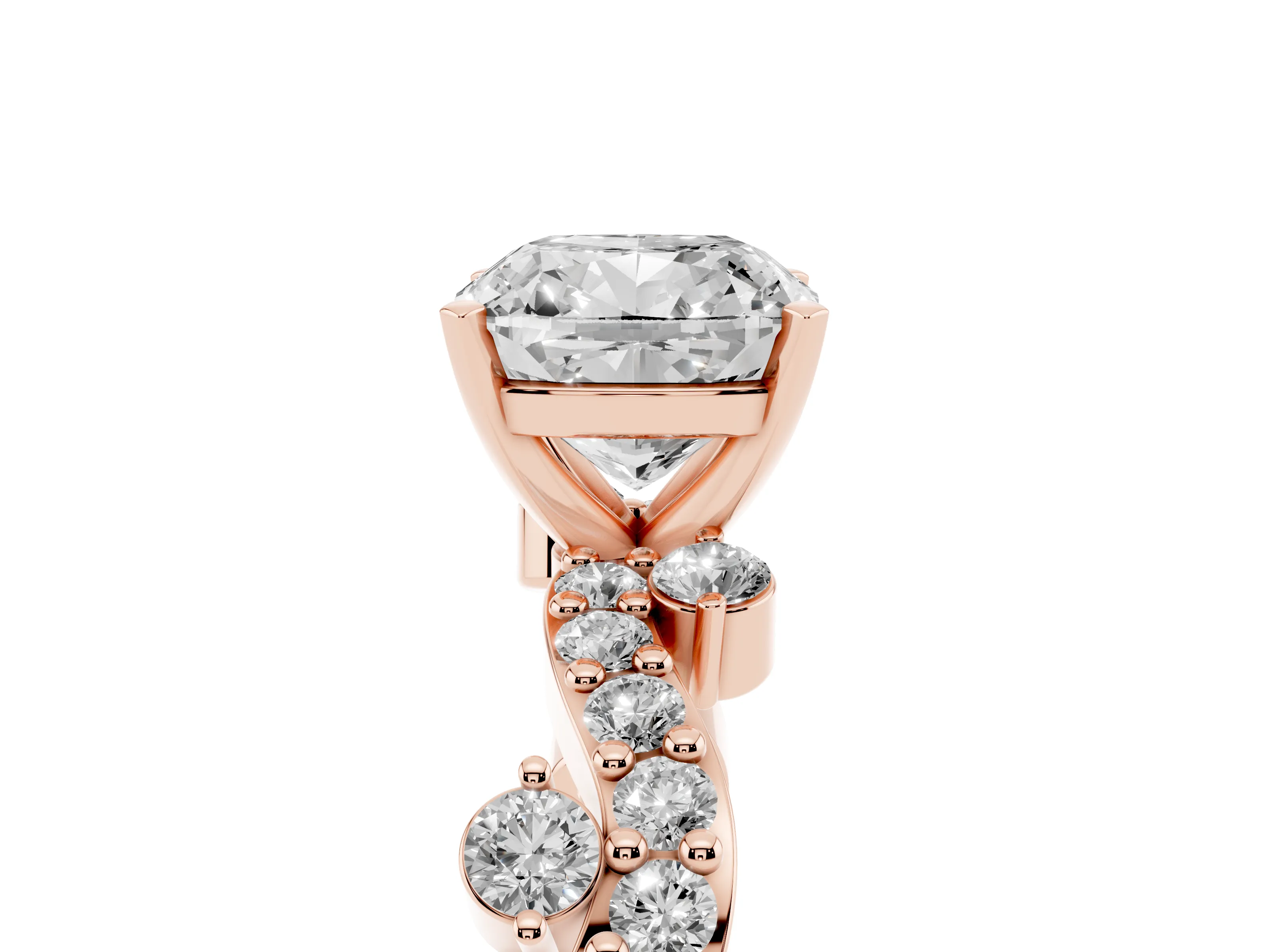 Cushion Cut Diamond Solitaire Twisted Band Set in Rose gold with Pavé Setting