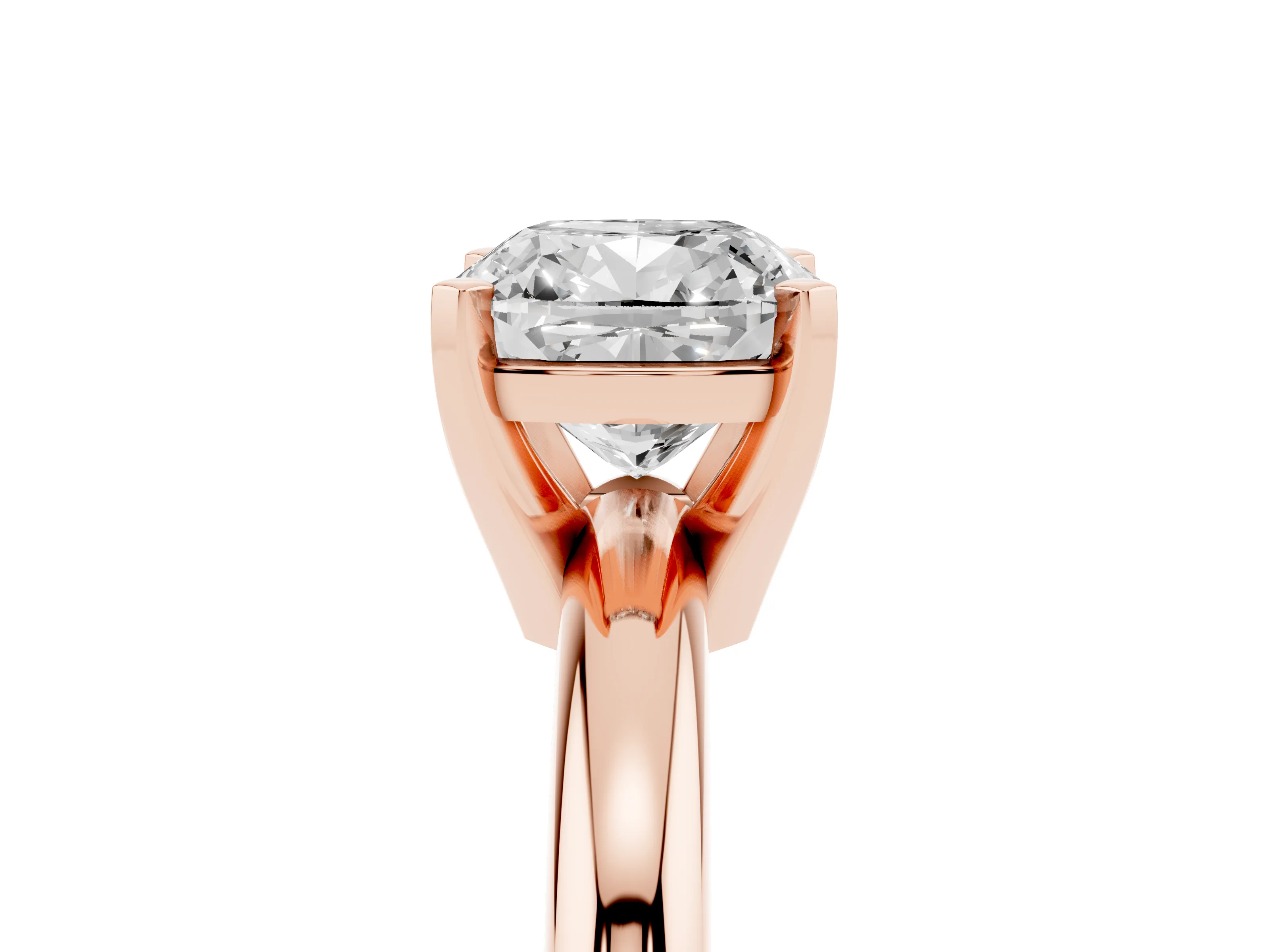 Cushion Cut Diamond Solitaire Engagement Ring Set in Rose gold with Round Band and Prong Setting