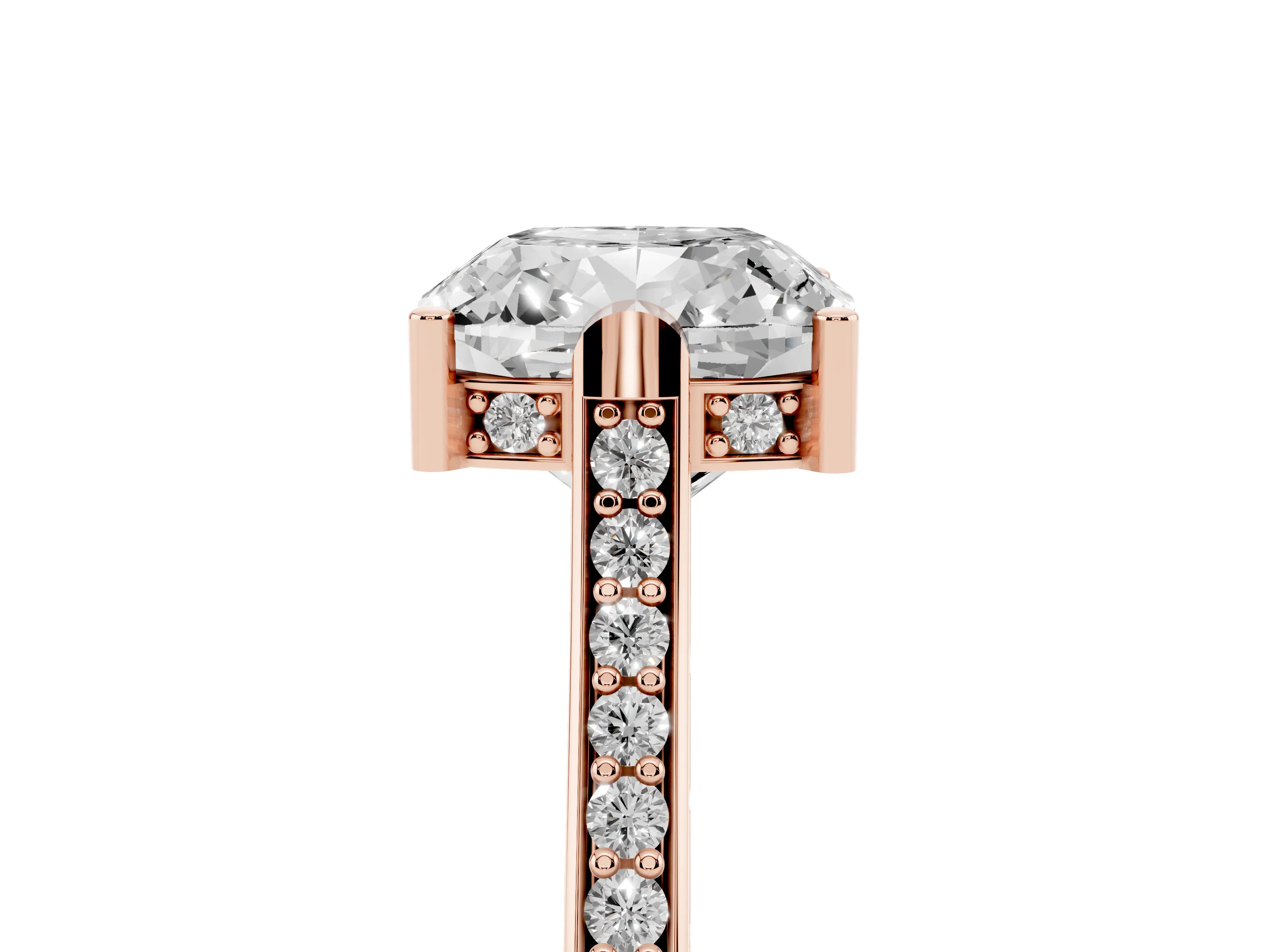 Cushion Cut Diamond Solitaire Ring Set in Rose gold with Channel Set Band and Bezel Prong Setting