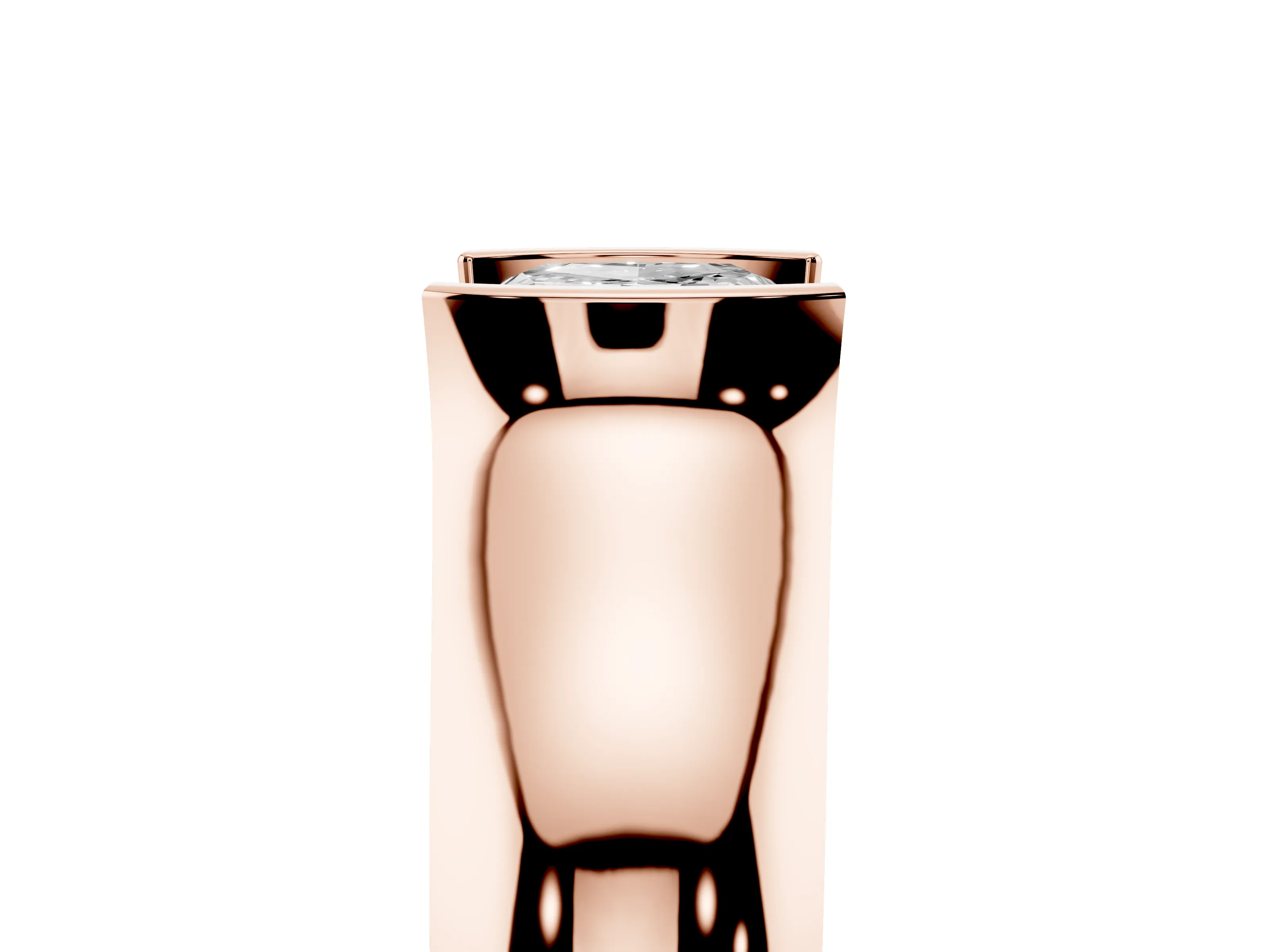 Cushion Cut Diamond Bezel Solitaire Ring Set in Rose gold with Wide Band