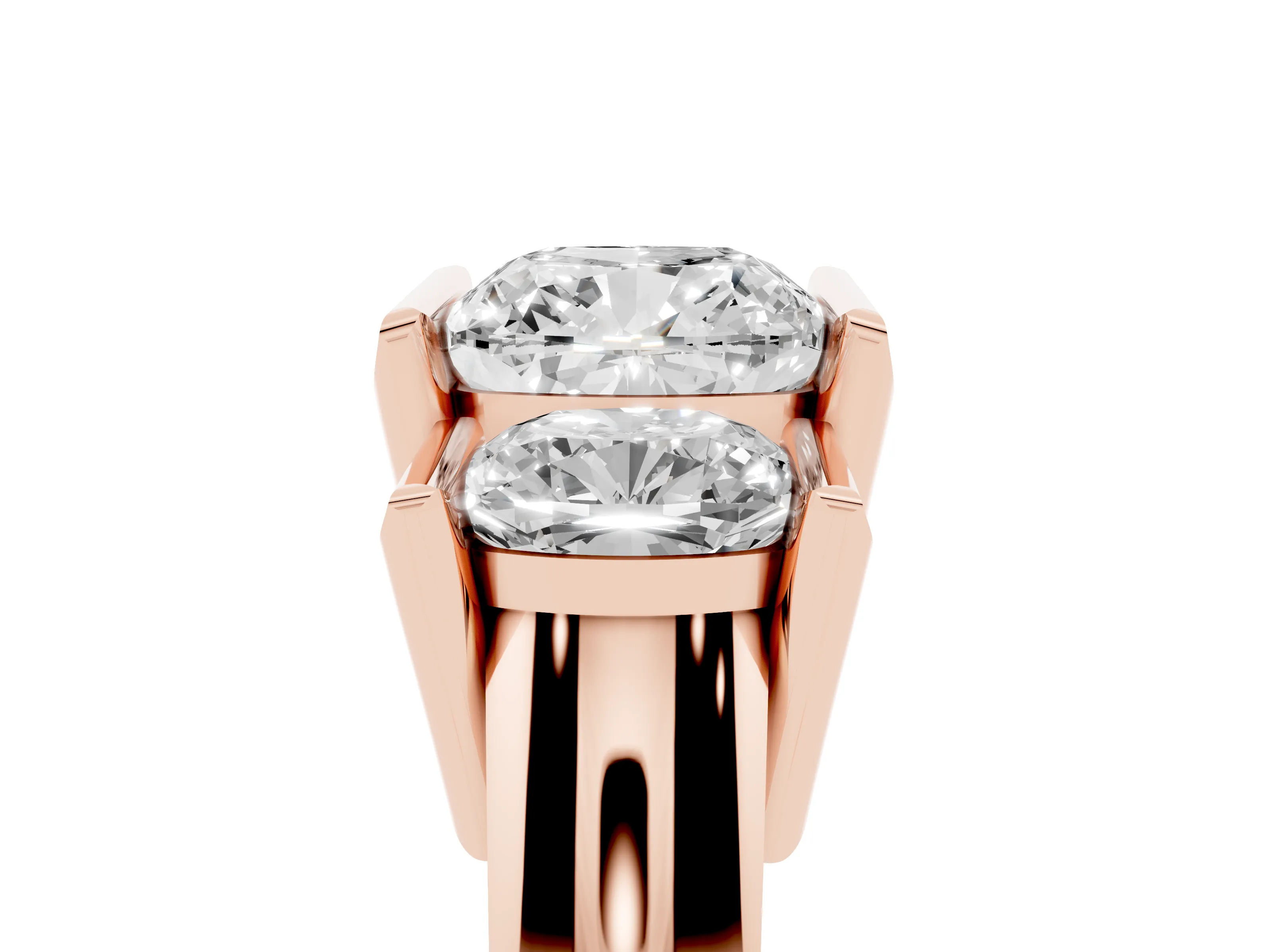 Cushion Cut Diamond Three-Stone Channel Set Ring Set in Rose gold with Smooth Polished Band