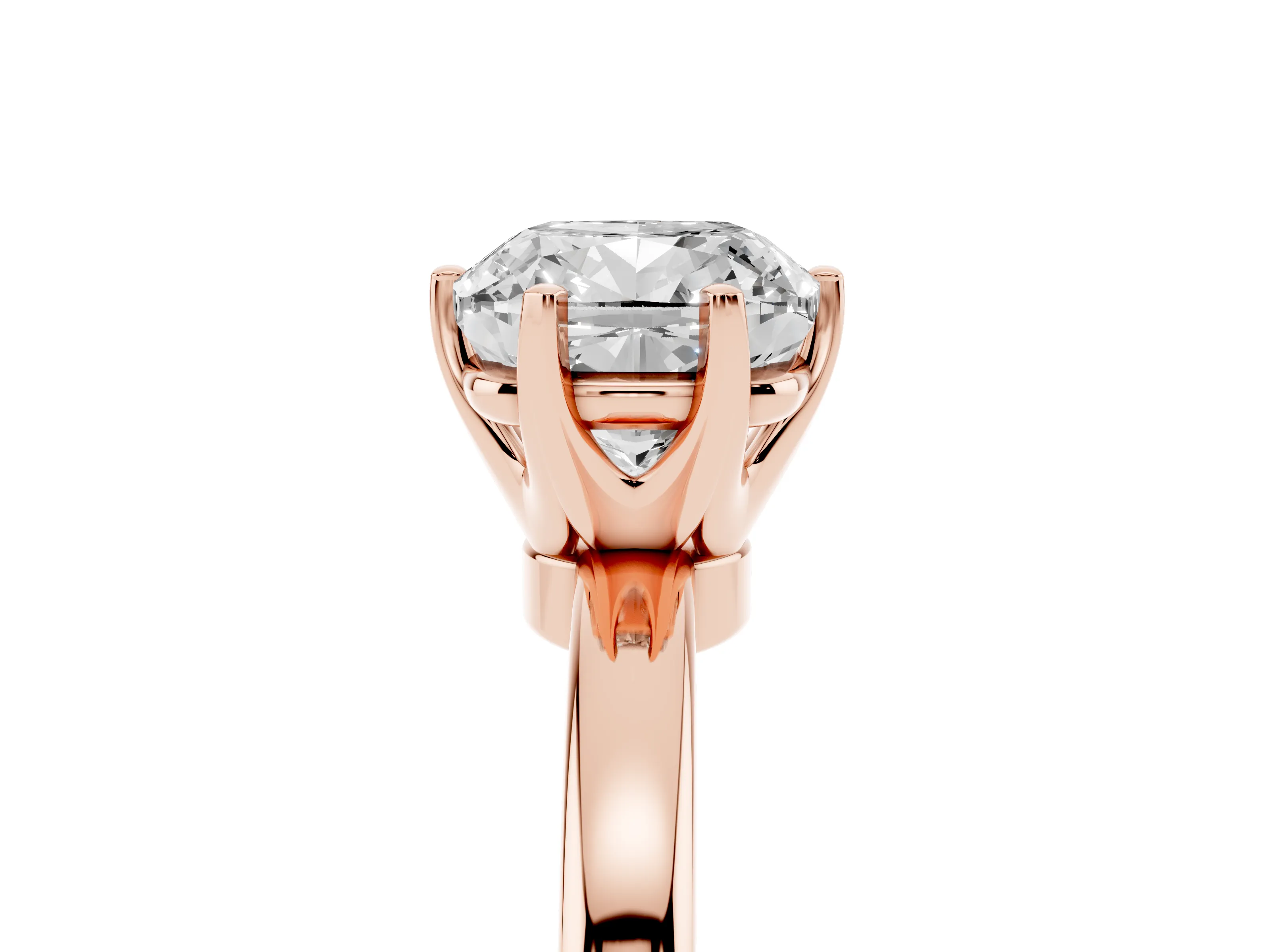 Cushion Cut Diamond Solitaire Ring Set in Rose gold with Raised Prong Setting on a Classic Band