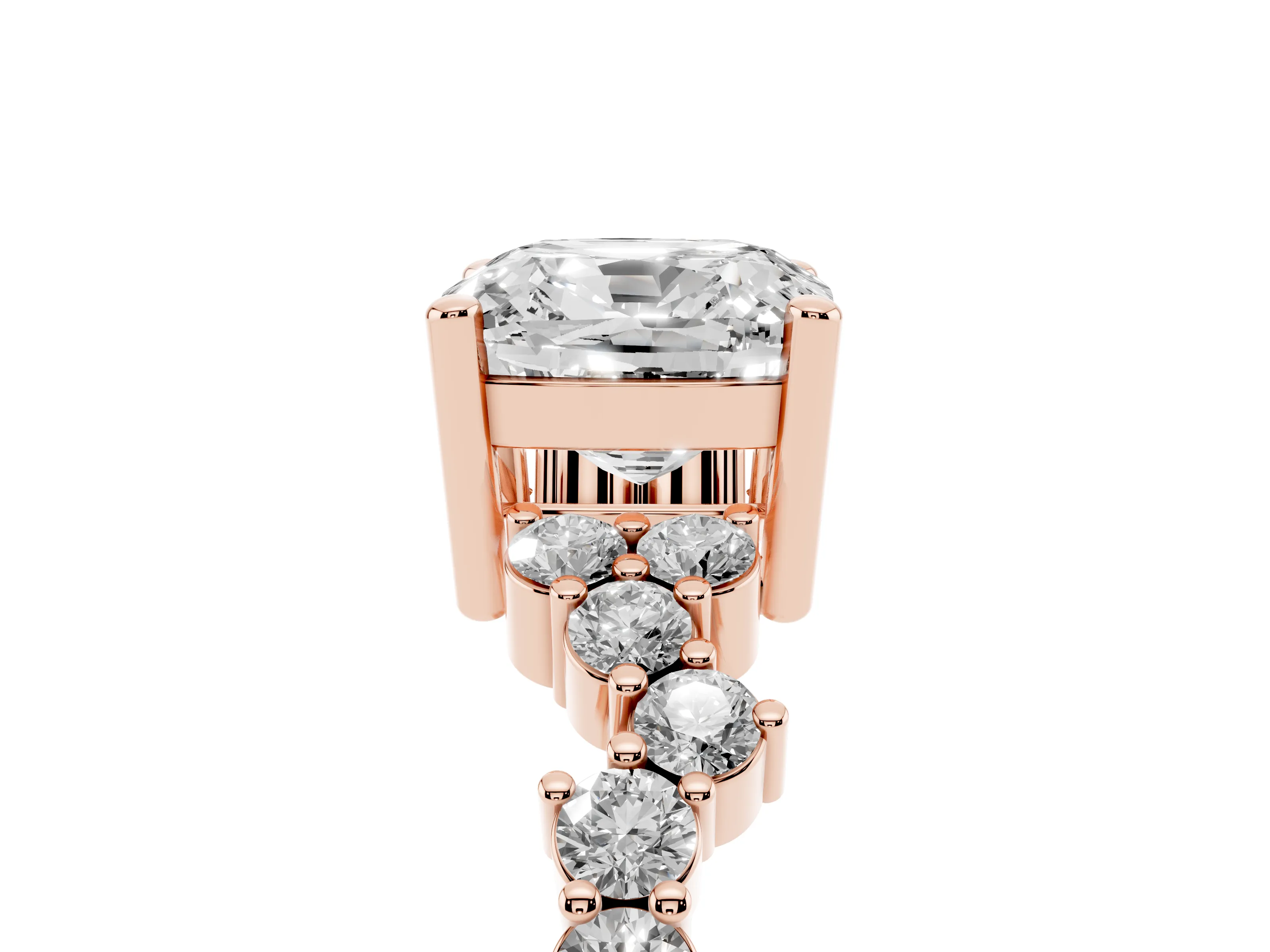 Cushion Cut Diamond Ring Set in Rose gold with Scattered Round Accents