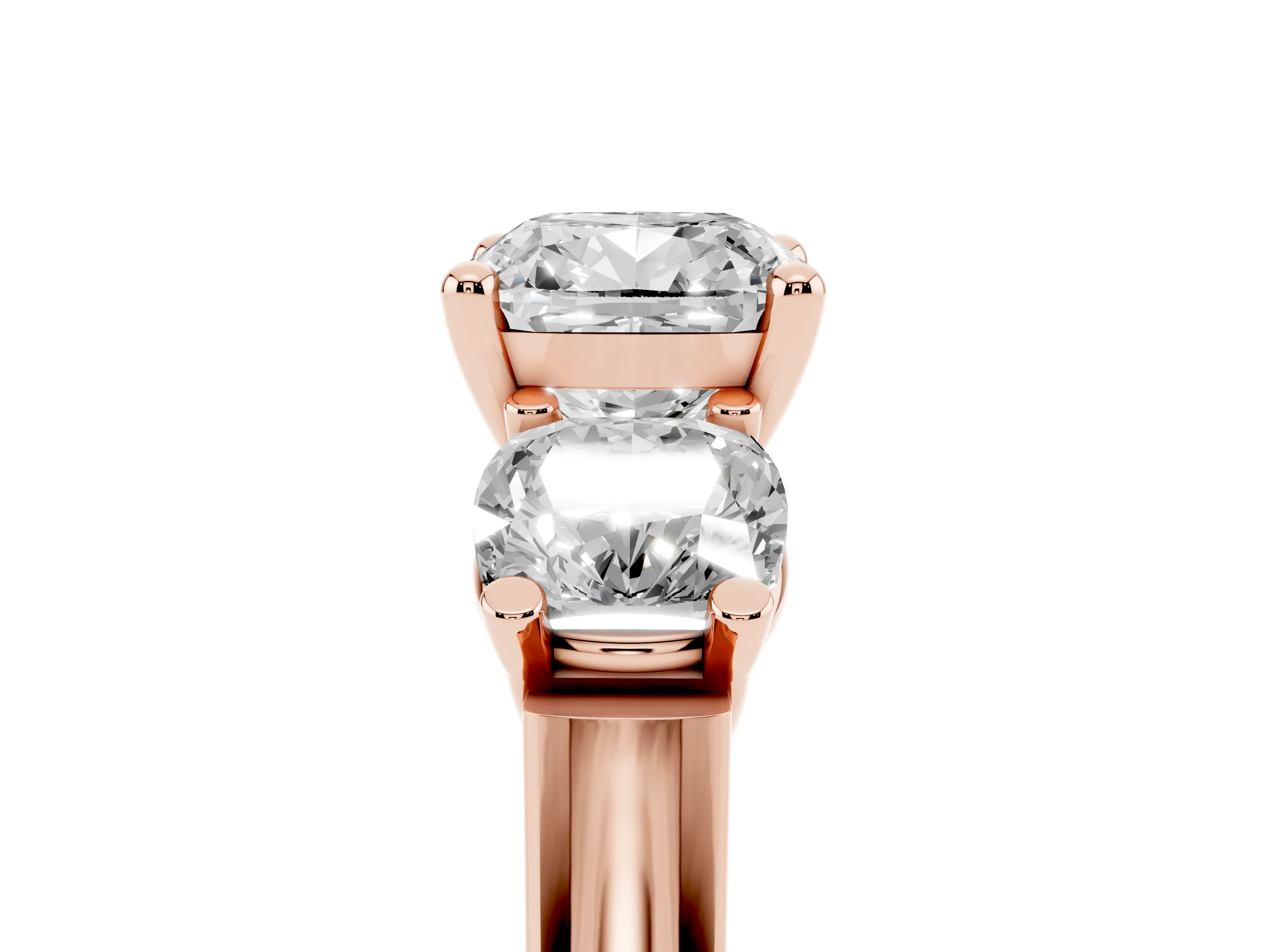 Cushion Cut Diamond Three-Stone Trellis Ring Set in Rose gold with Comfort Fit Band