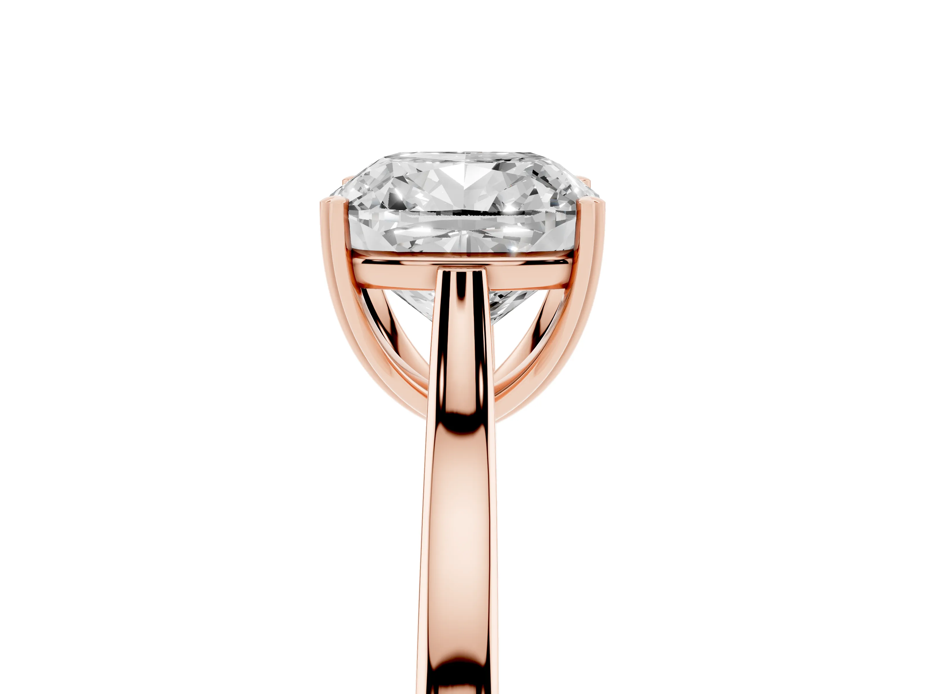 Cushion Cut Diamond Solitaire Heart Prong Engagement Ring Set in Rose gold with Tapered Band