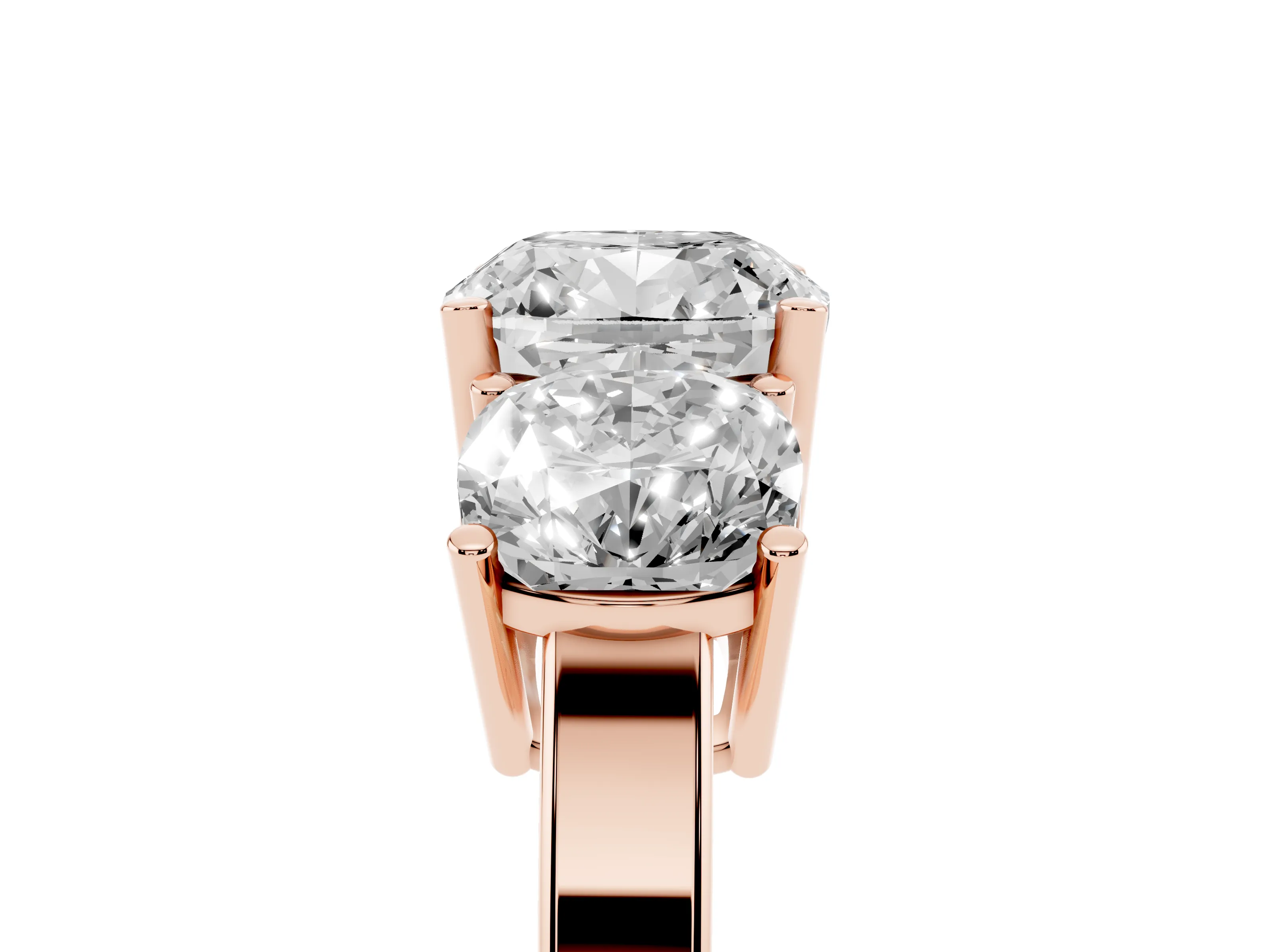 Cushion Cut Diamond Three-Stone Engagement Ring Set in Rose gold with Flat Band