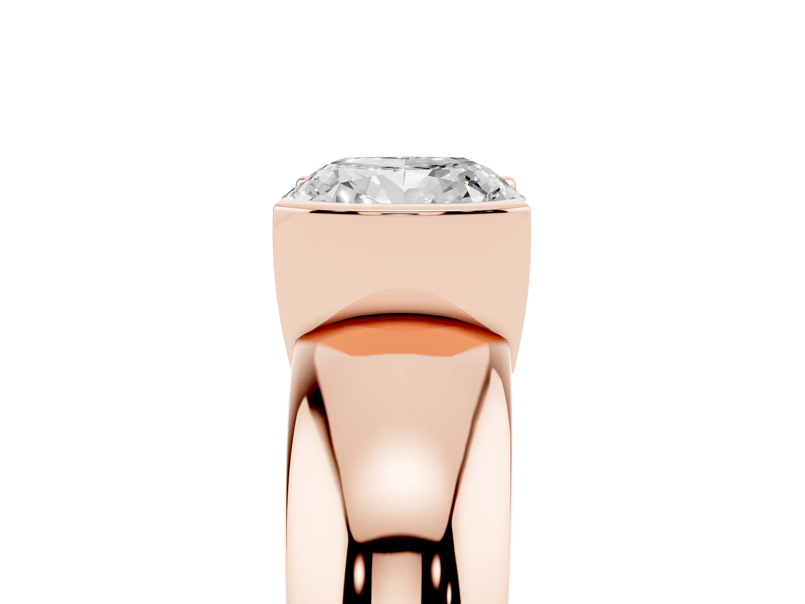 Cushion Cut Diamond Solitaire Tension Set Ring Set in Rose gold with Wide Band